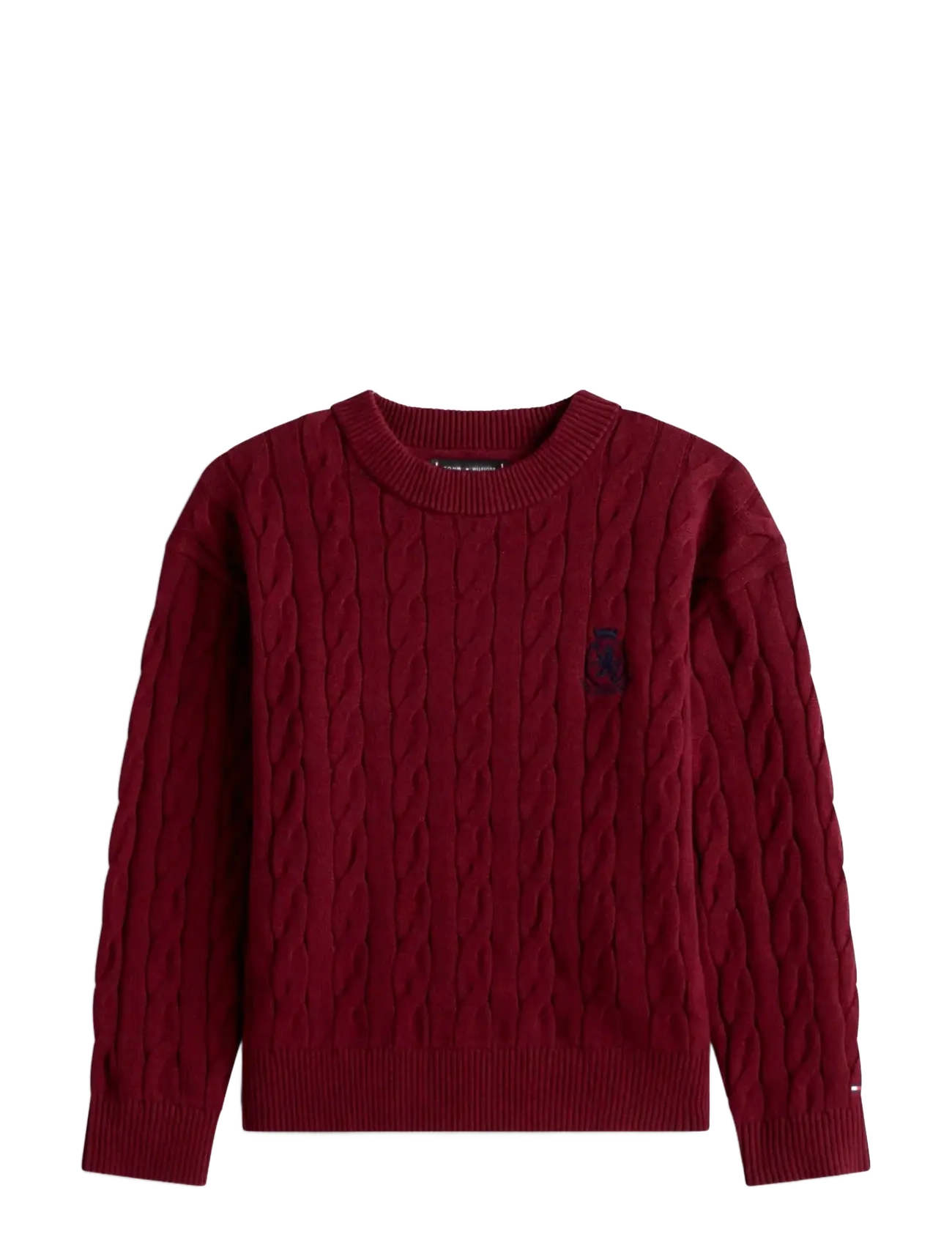 Tommy Hilfiger COTTON CABLE CREST C-NK SWEATER - Strik - DEEP BURGUNDY HEATHER / burgundy