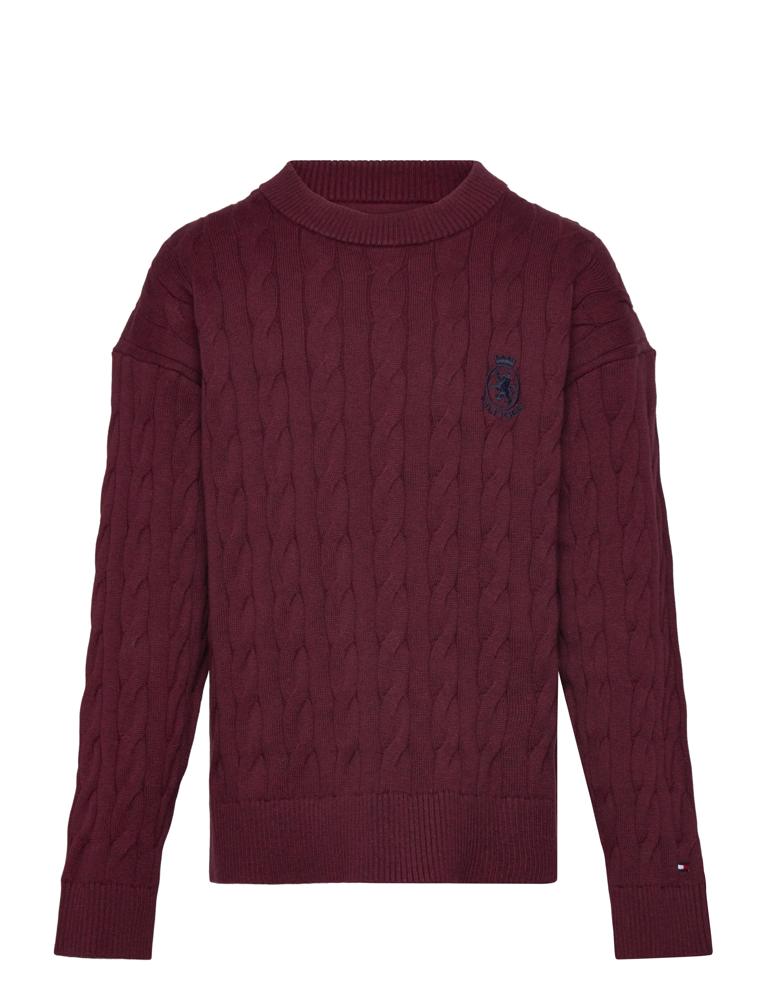 Tommy Hilfiger COTTON CABLE CREST C-NK SWEATER - Strickmode - DEEP BURGUNDY HEATHER / burgundy
