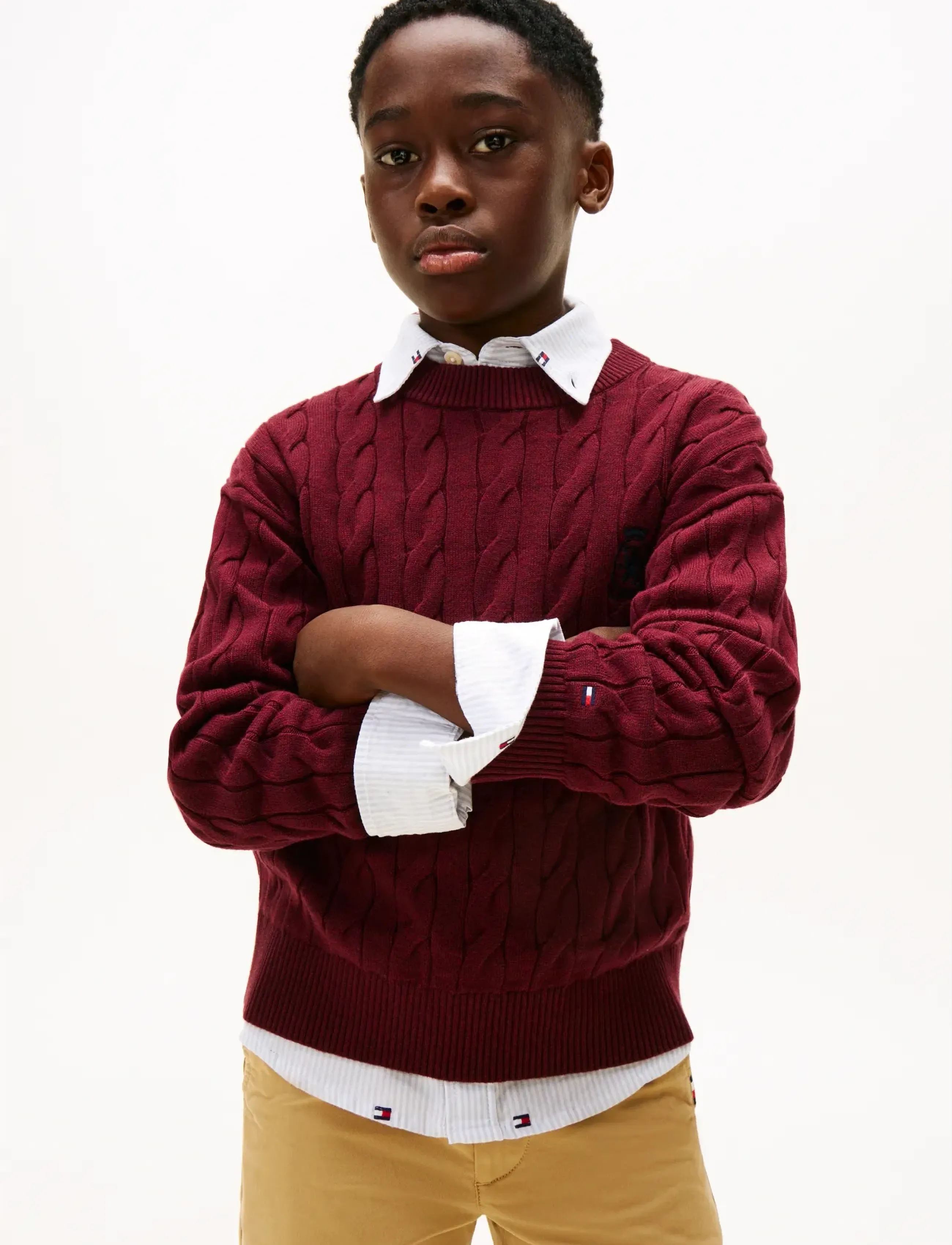 Tommy Hilfiger COTTON CABLE CREST C-NK SWEATER - Stickade tröjor - DEEP BURGUNDY HEATHER / burgundy