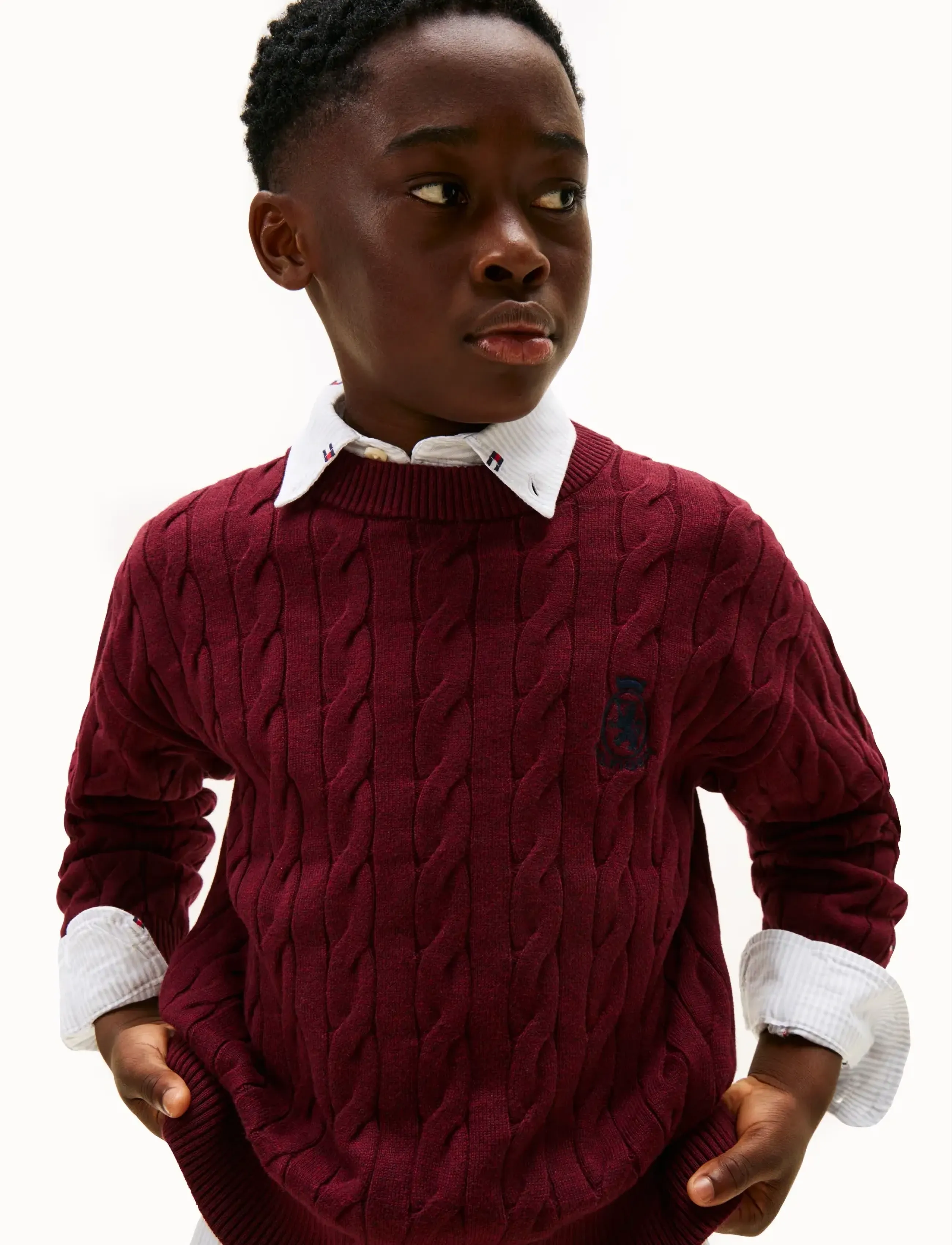 Tommy Hilfiger - COTTON CABLE CREST C-NK SWEATER - trøjer - deep burgundy heather - 5