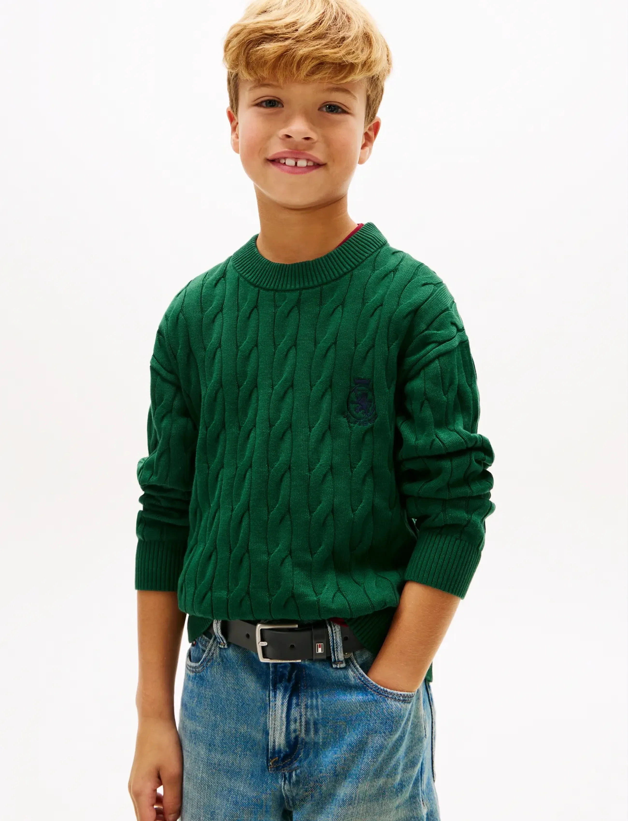 Tommy Hilfiger COTTON CABLE CREST C-NK SWEATER - Pullover - ORNAMENTAL GREEN / green