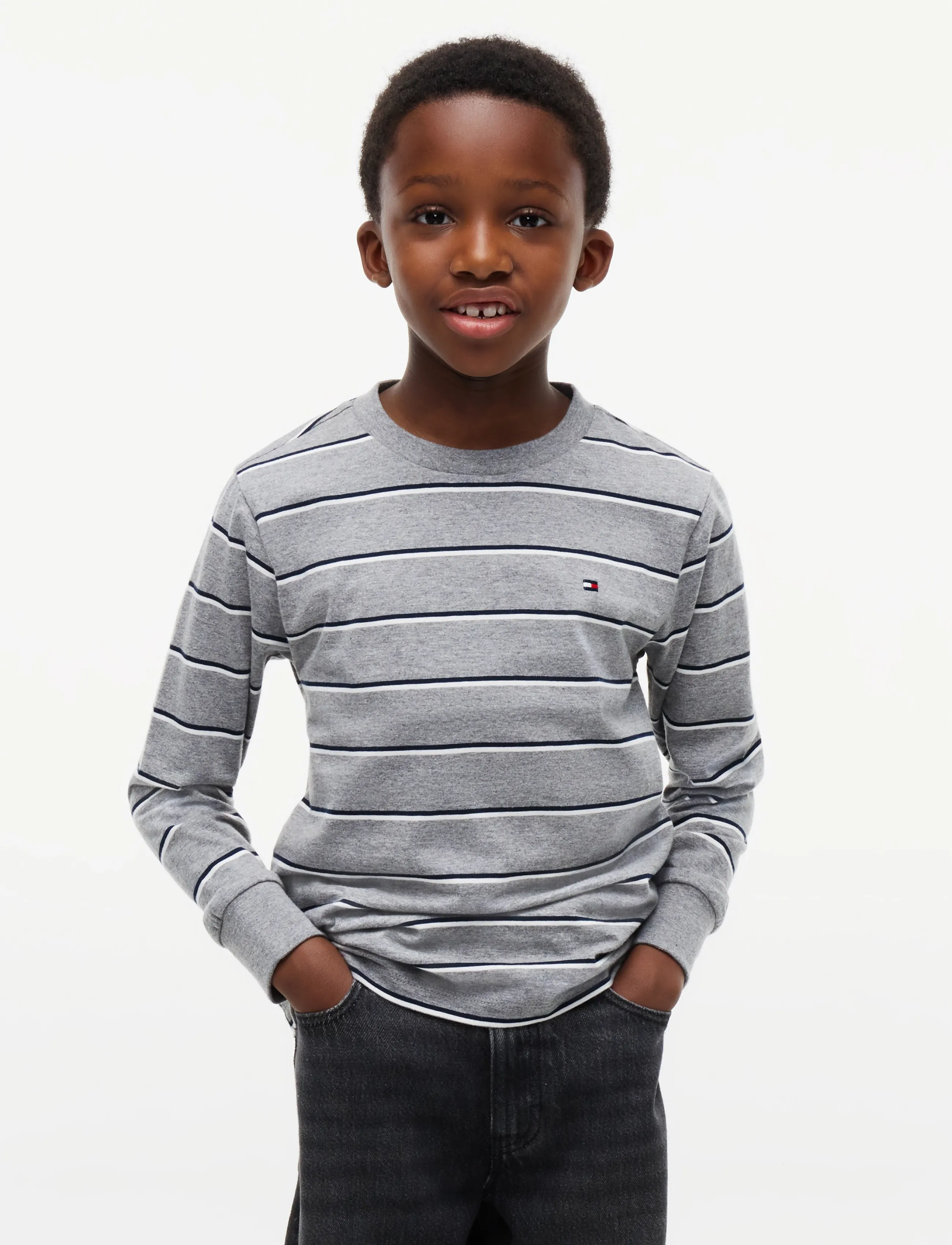 Tommy Hilfiger STRIPE TEE LS - Toppar & T-shirts - MEDIUM GREY HEATHER / grey