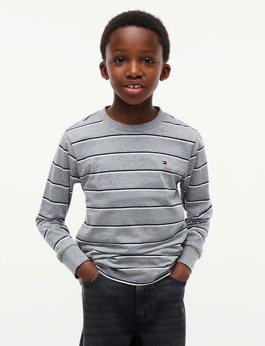 Tommy Hilfiger - STRIPE TEE LS - långärmade t-shirts - medium grey heather - 0