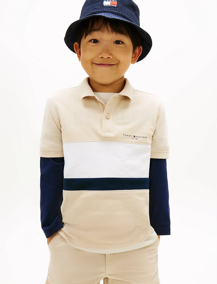 Tommy Hilfiger - MINI CORP EMB CLRBLOCK POLO SS - kortærmede poloer - classic beige colourblock - 0