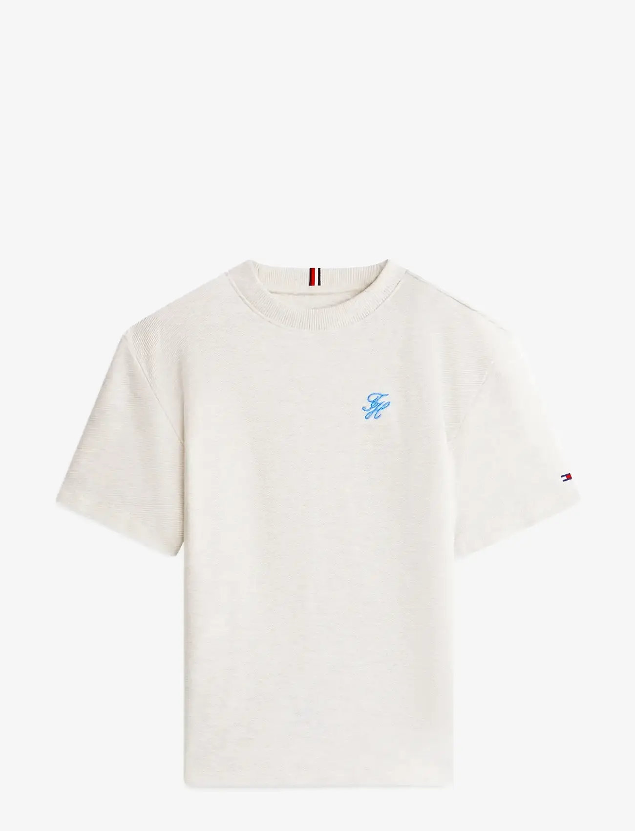 Tommy Hilfiger - TH SCRIPT JERSEY TWILL T-SHIRT - kortærmede t-shirts - ecru - 1