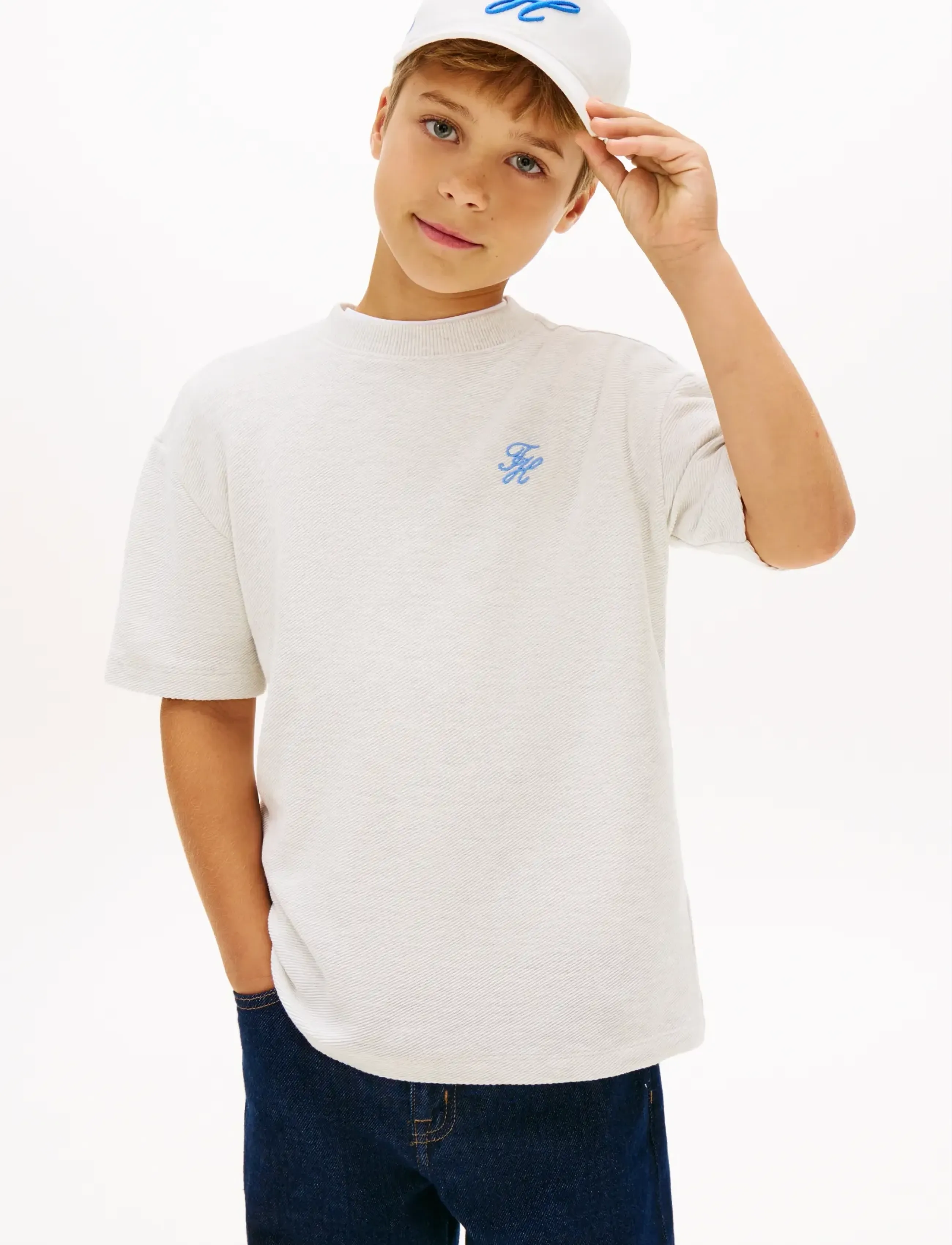 Tommy Hilfiger Th Script Jersey Twill T-Shirt, Børn, Jersey T-shirt, Cream, Str: 140