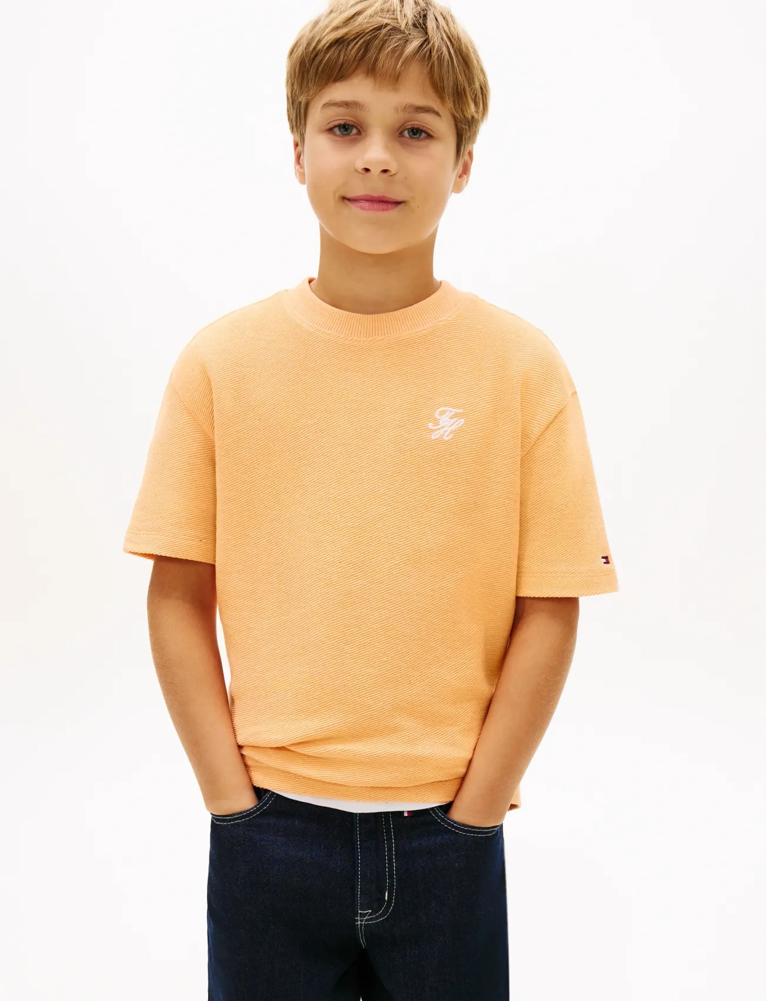 Tommy Hilfiger Th Script Jersey Twill T-Shirt, Børn, Jersey T-shirt, Orange, Str: 116