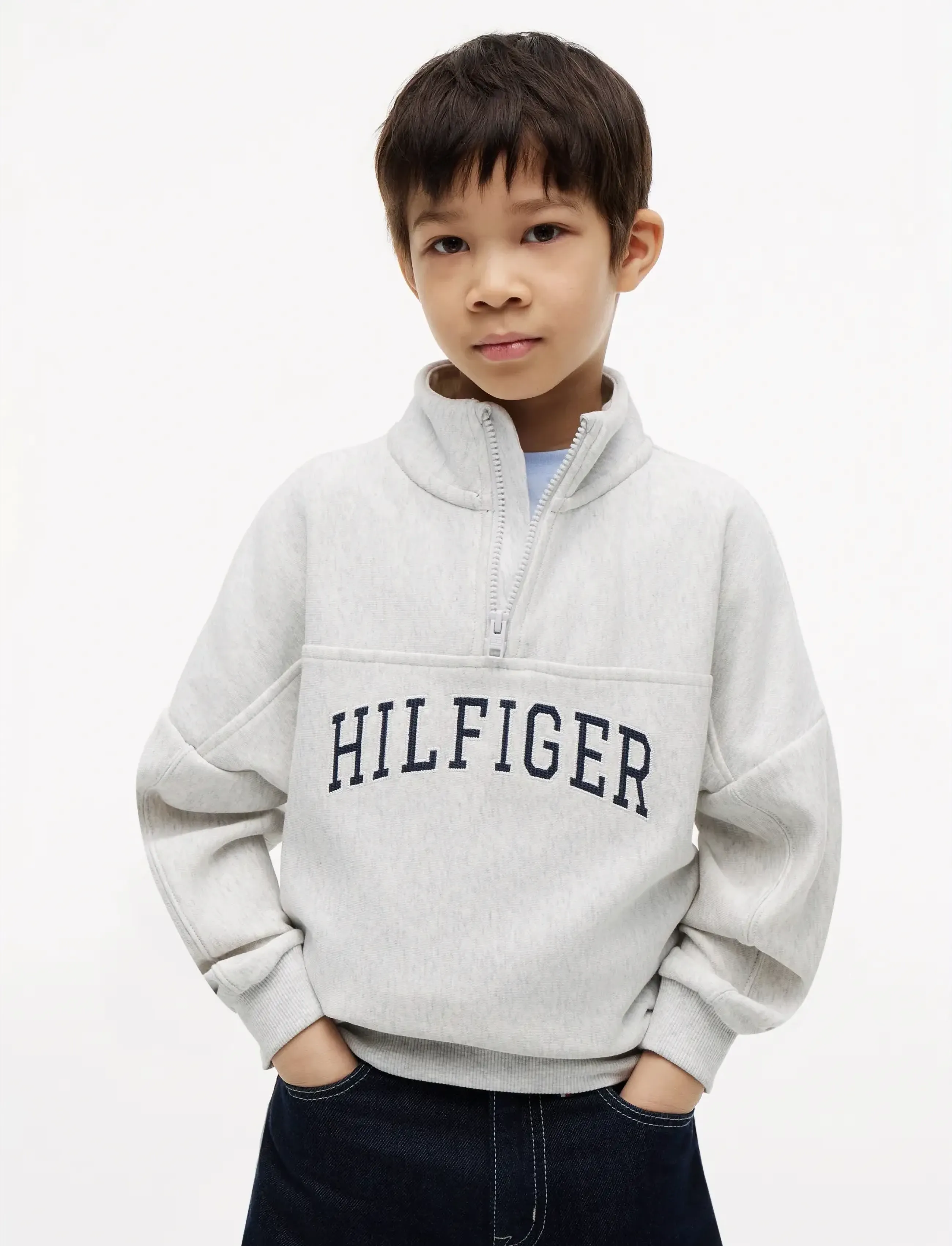Tommy Hilfiger Hilfiger Varsity Zip Sweatshirt, Børn, Varsity Lynlås Sweatshirt, Grå, Str: 140