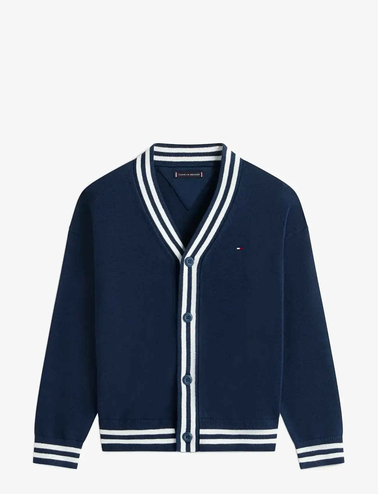 Tommy Hilfiger - VARSITY RIB V-NECK CARDIGAN - cardigans - dark night navy - 1
