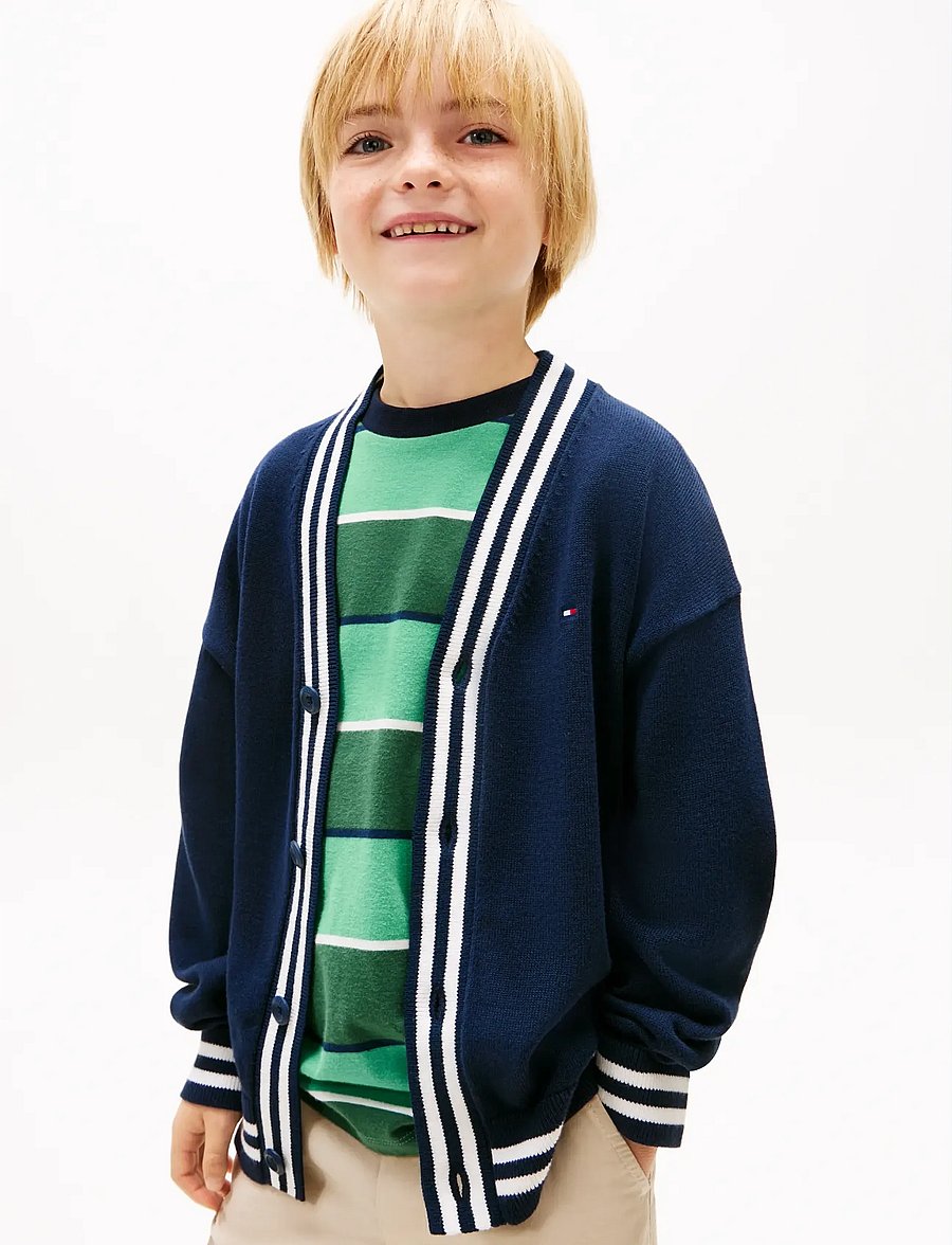 Tommy Hilfiger - VARSITY RIB V-NECK CARDIGAN - koftor - dark night navy - 0