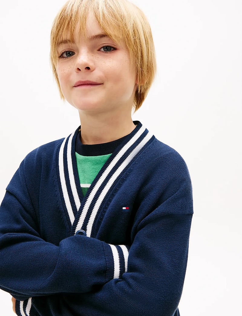 Tommy Hilfiger - VARSITY RIB V-NECK CARDIGAN - cardigans - dark night navy - 4