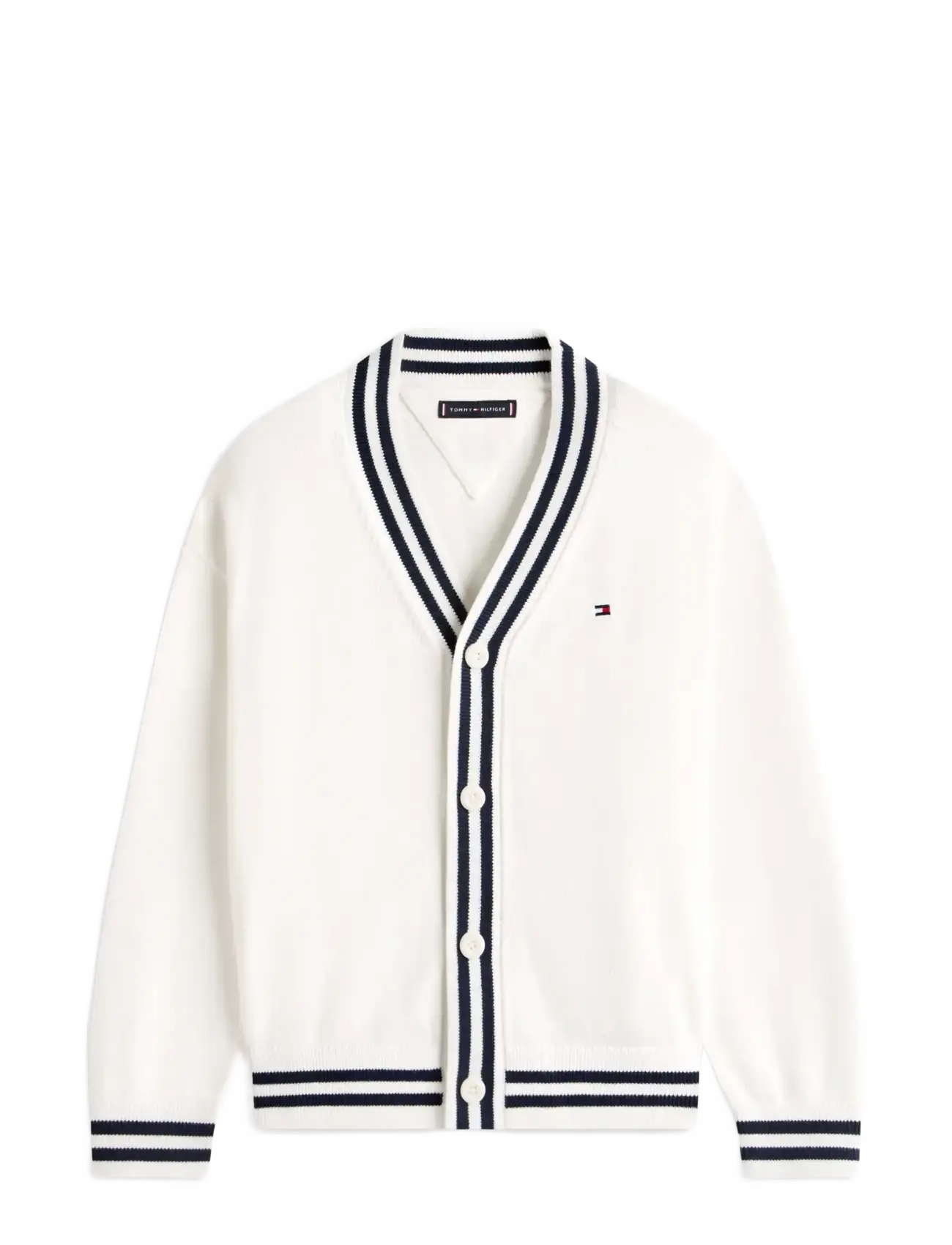VARSITY RIB V-NECK CARDIGAN - IVORY SILK
