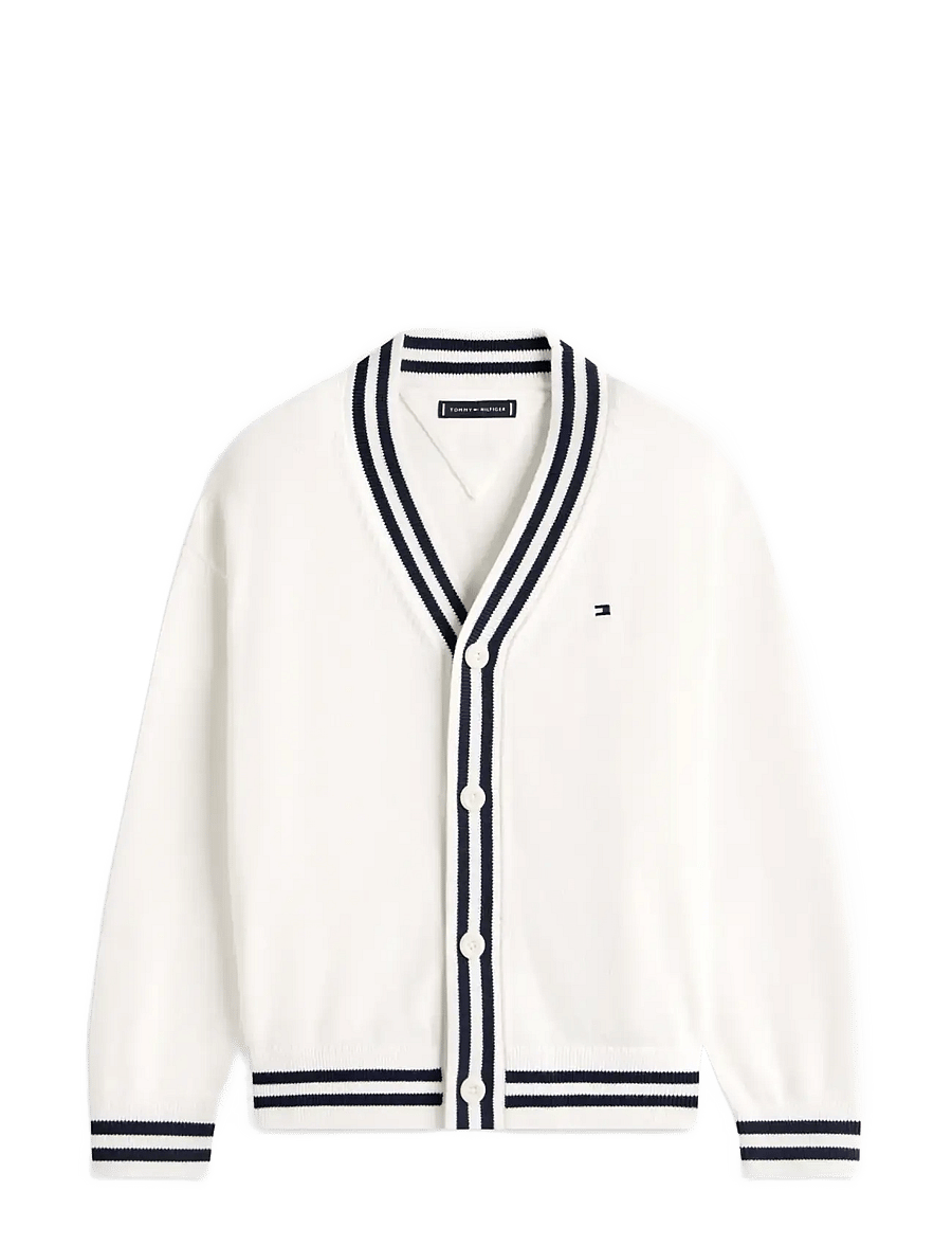 Tommy Hilfiger - VARSITY RIB V-NECK CARDIGAN - cardigans - ivory silk - 1