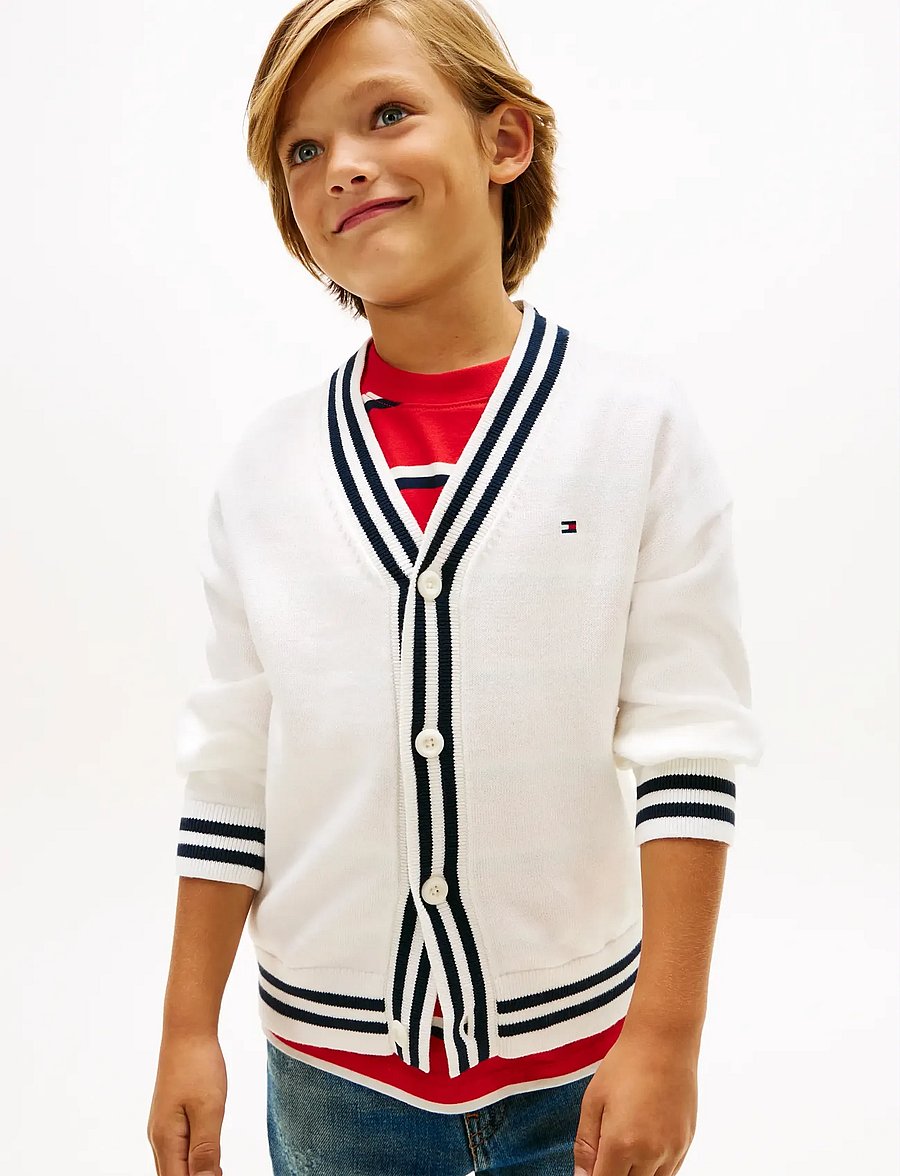 Tommy Hilfiger - VARSITY RIB V-NECK CARDIGAN - cardigans - ivory silk - 0