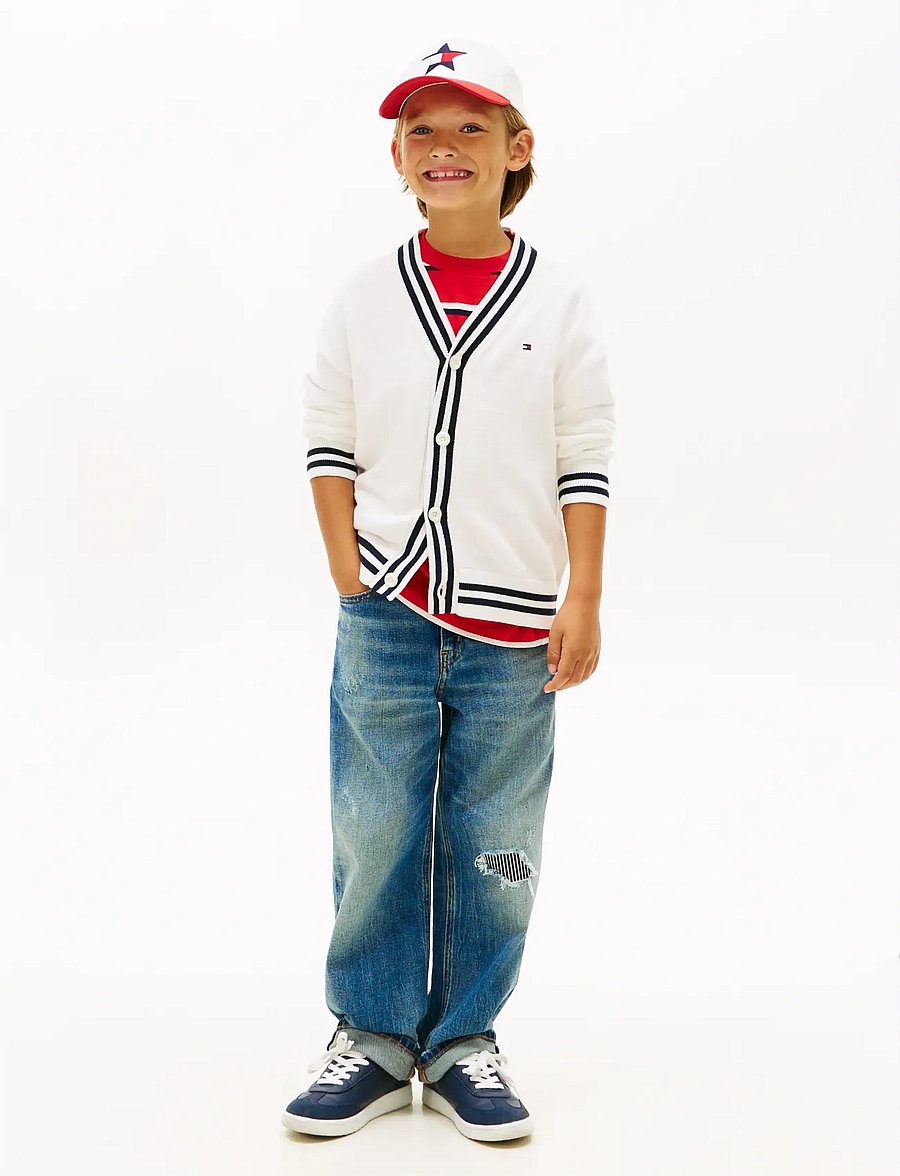 Tommy Hilfiger - VARSITY RIB V-NECK CARDIGAN - cardigans - ivory silk - 3