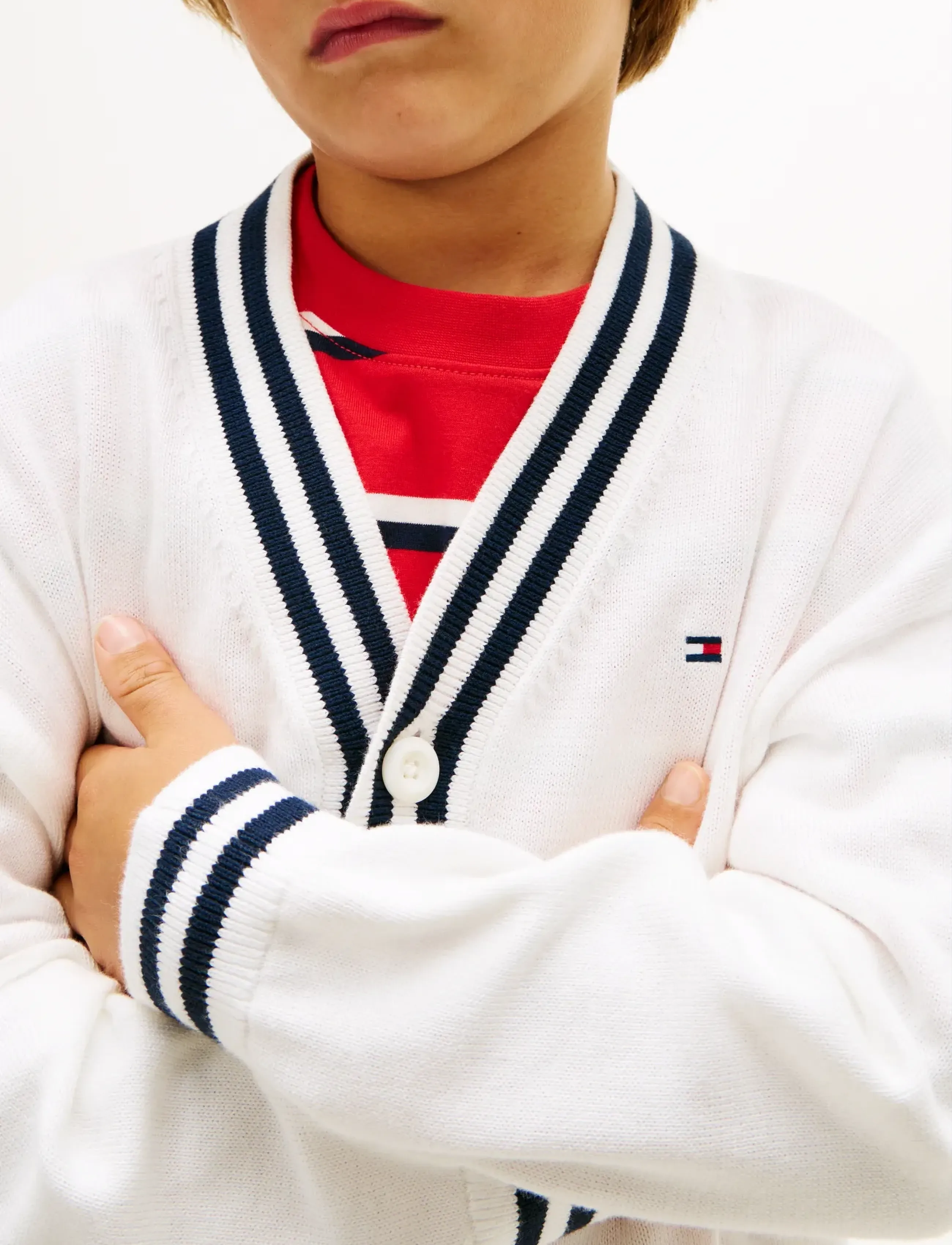Tommy Hilfiger - VARSITY RIB V-NECK CARDIGAN - cardigans - ivory silk - 4