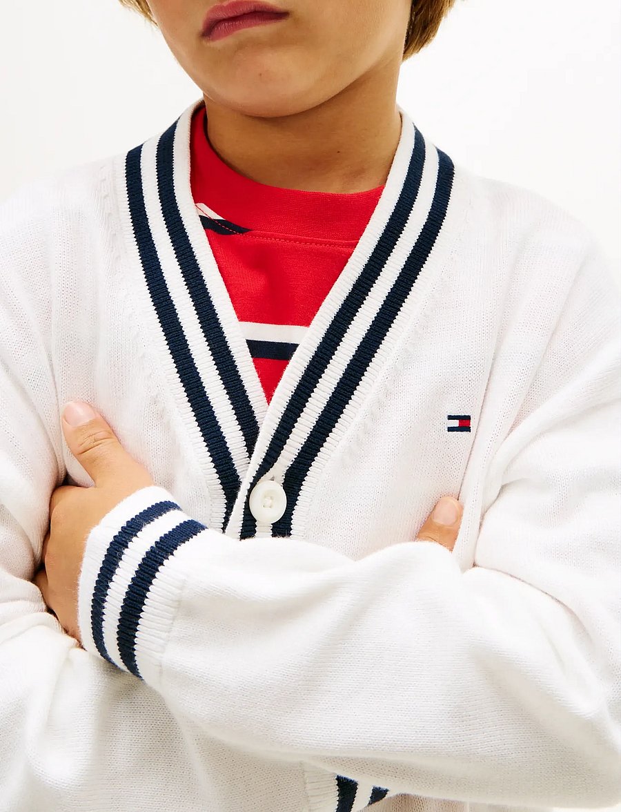 Tommy Hilfiger - VARSITY RIB V-NECK CARDIGAN - cardigans - ivory silk - 4