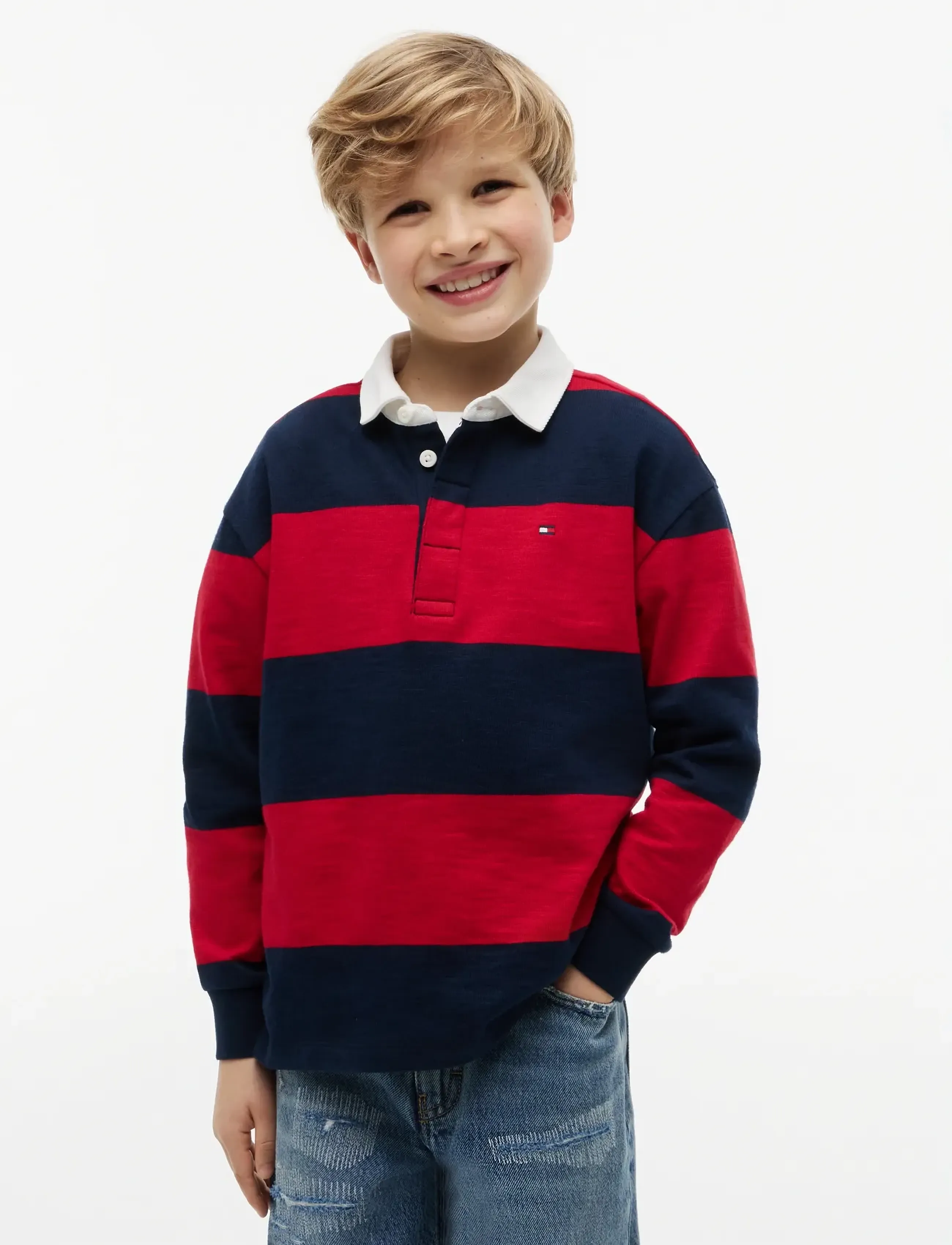 Tommy Hilfiger SLUB RUGBY STRIPE POLO LS - Pikéer - PRIMARY RED STRIPE / red
