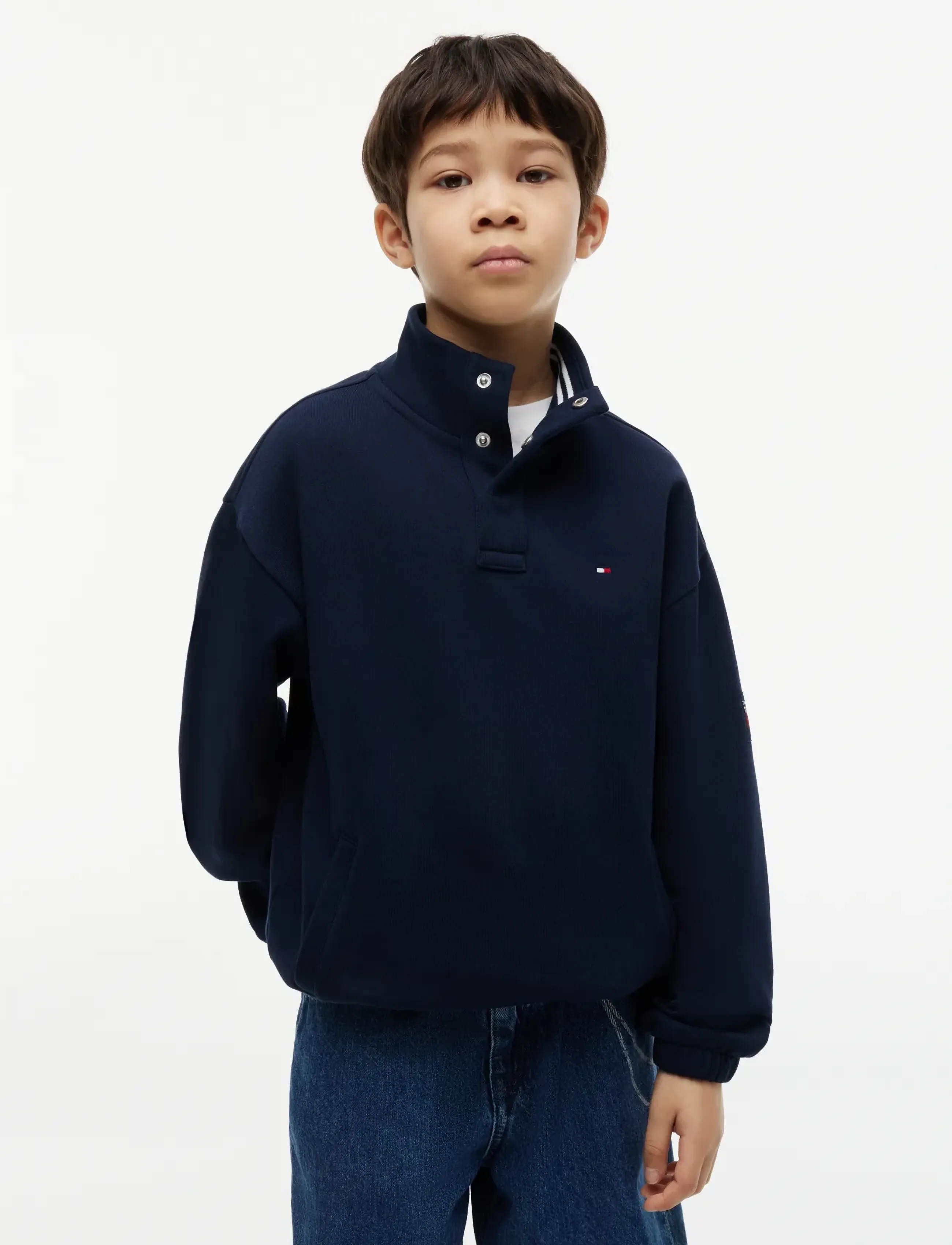 Tommy Hilfiger BUTTON HIGH NECK SWEATSHIRT - Tøj - DARK NIGHT NAVY / navy