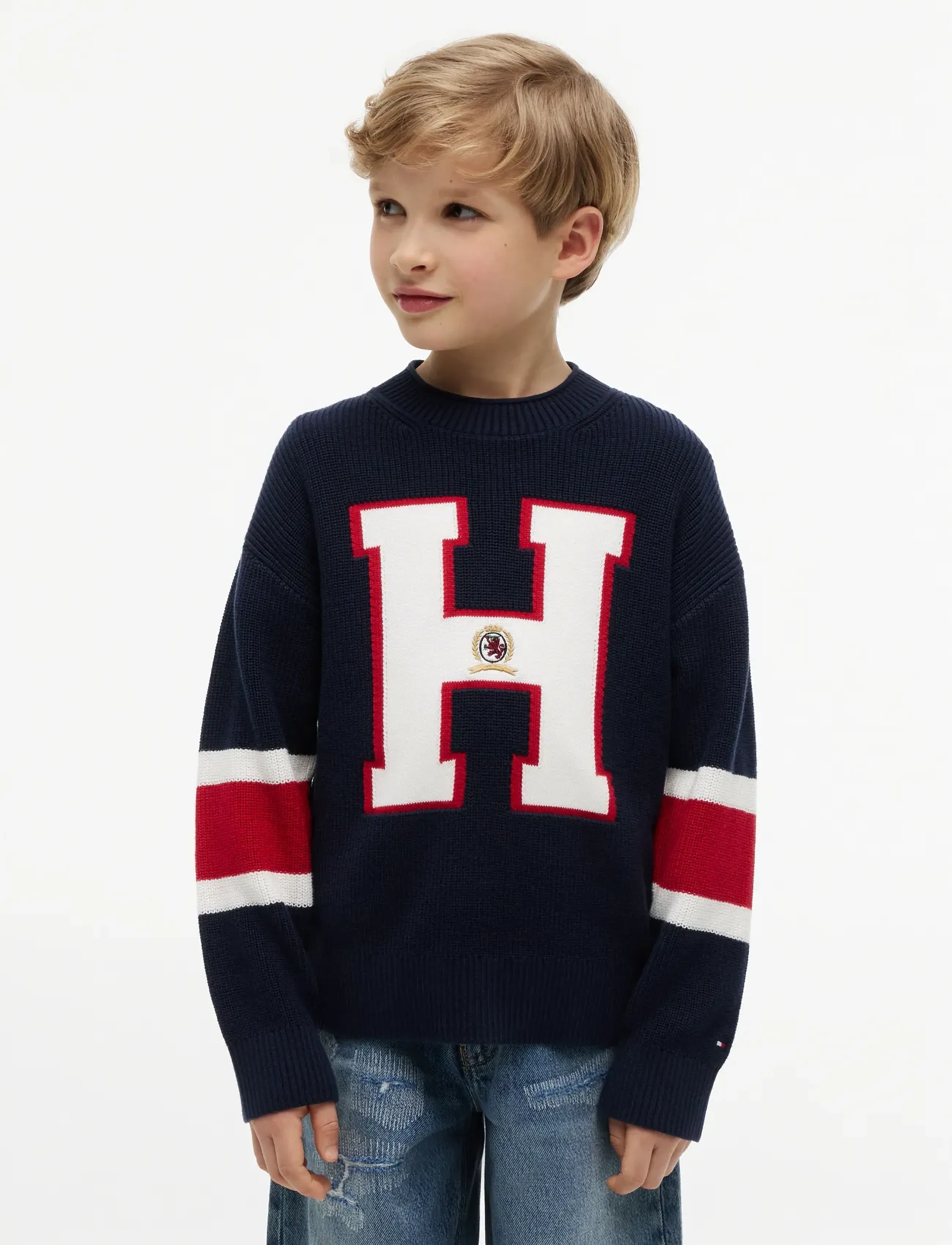 Tommy Hilfiger Graphic Sweater Ls, Børn, Grafisk Sweater, Navy, Str: 164