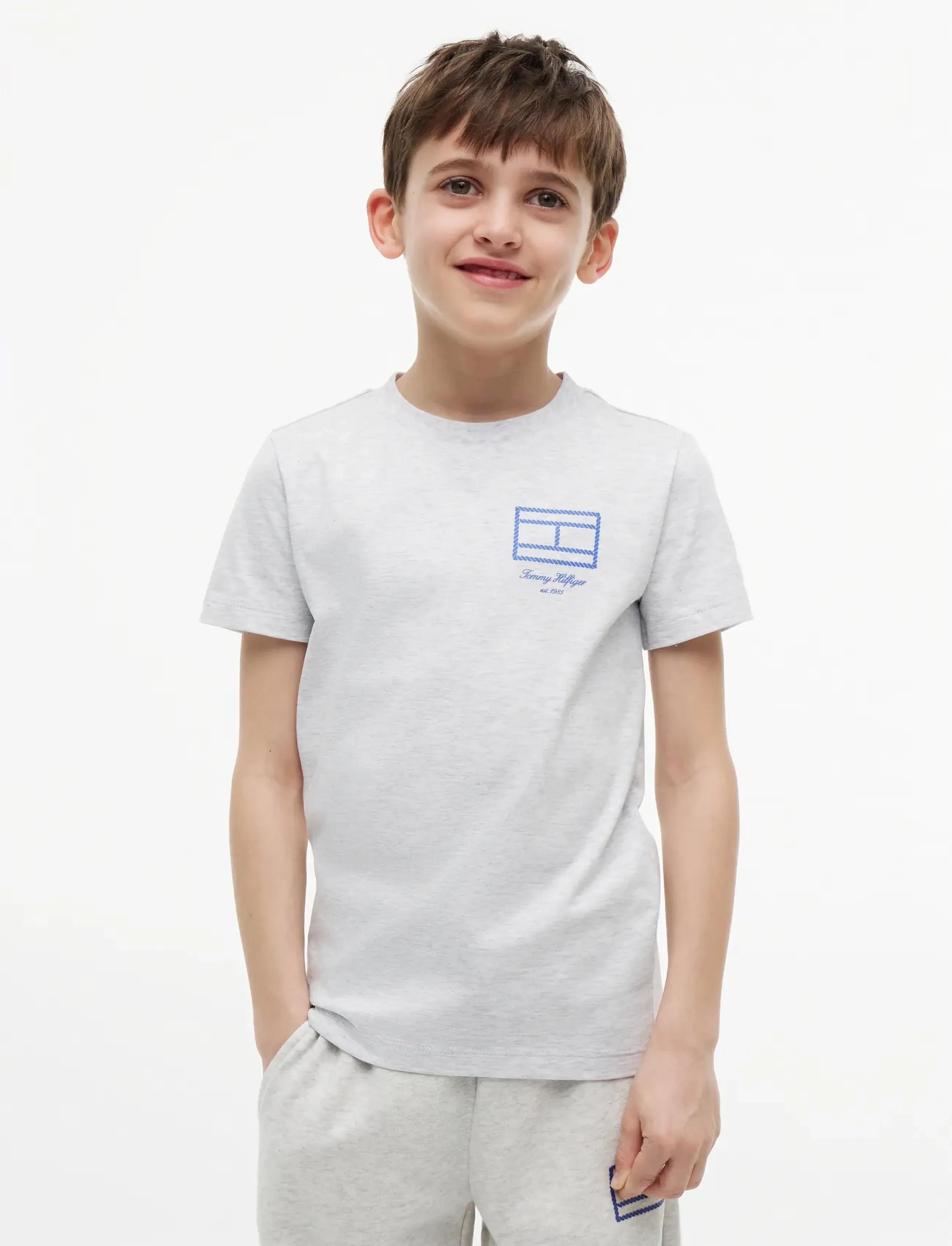 Tommy Hilfiger OUTLINE FLAG GRAPHIC T-SHIRT SS - Tøj - LIGHT GREY HEATHER / grey