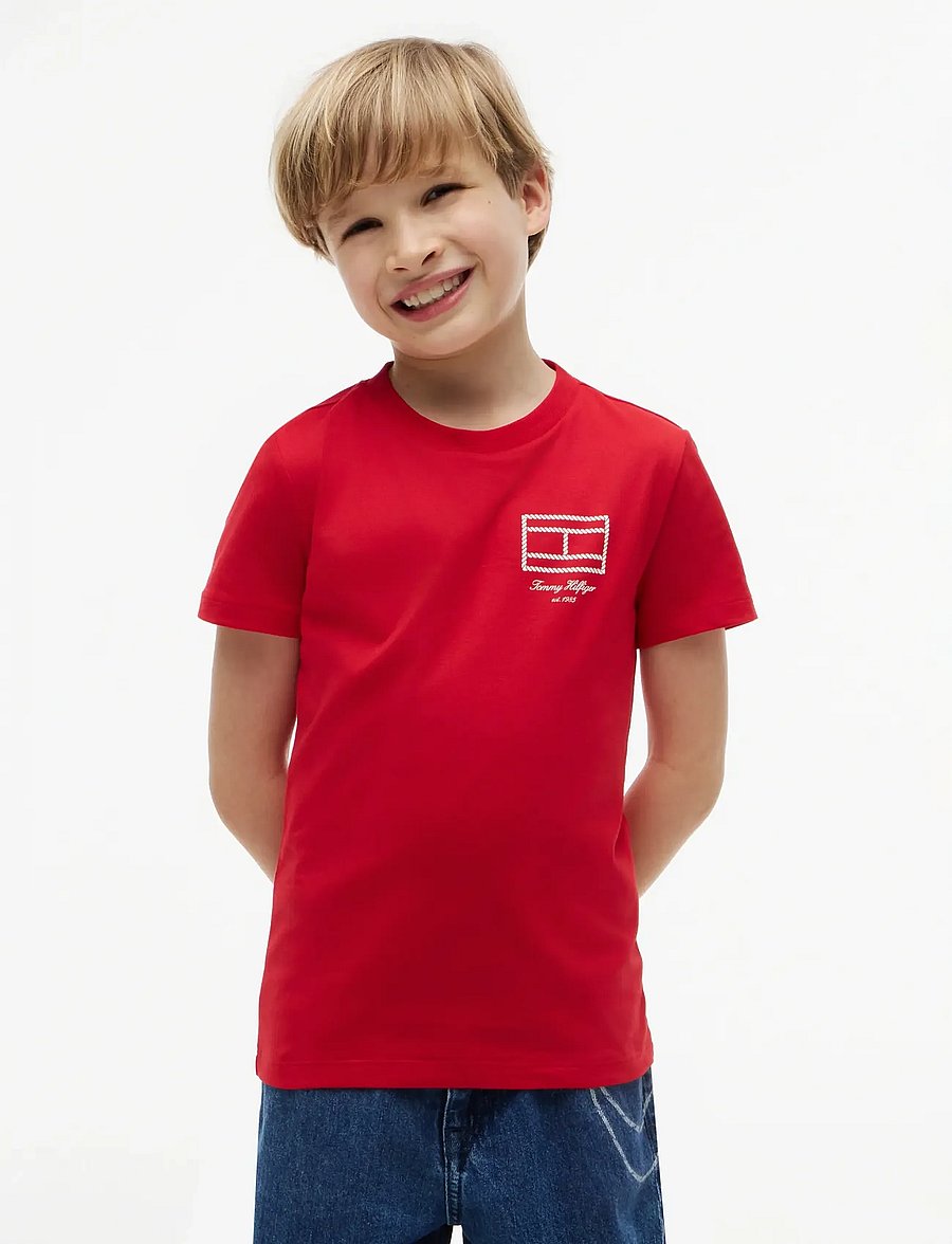 Tommy Hilfiger - OUTLINE FLAG GRAPHIC T-SHIRT SS - kurzärmelige - primary red - 0