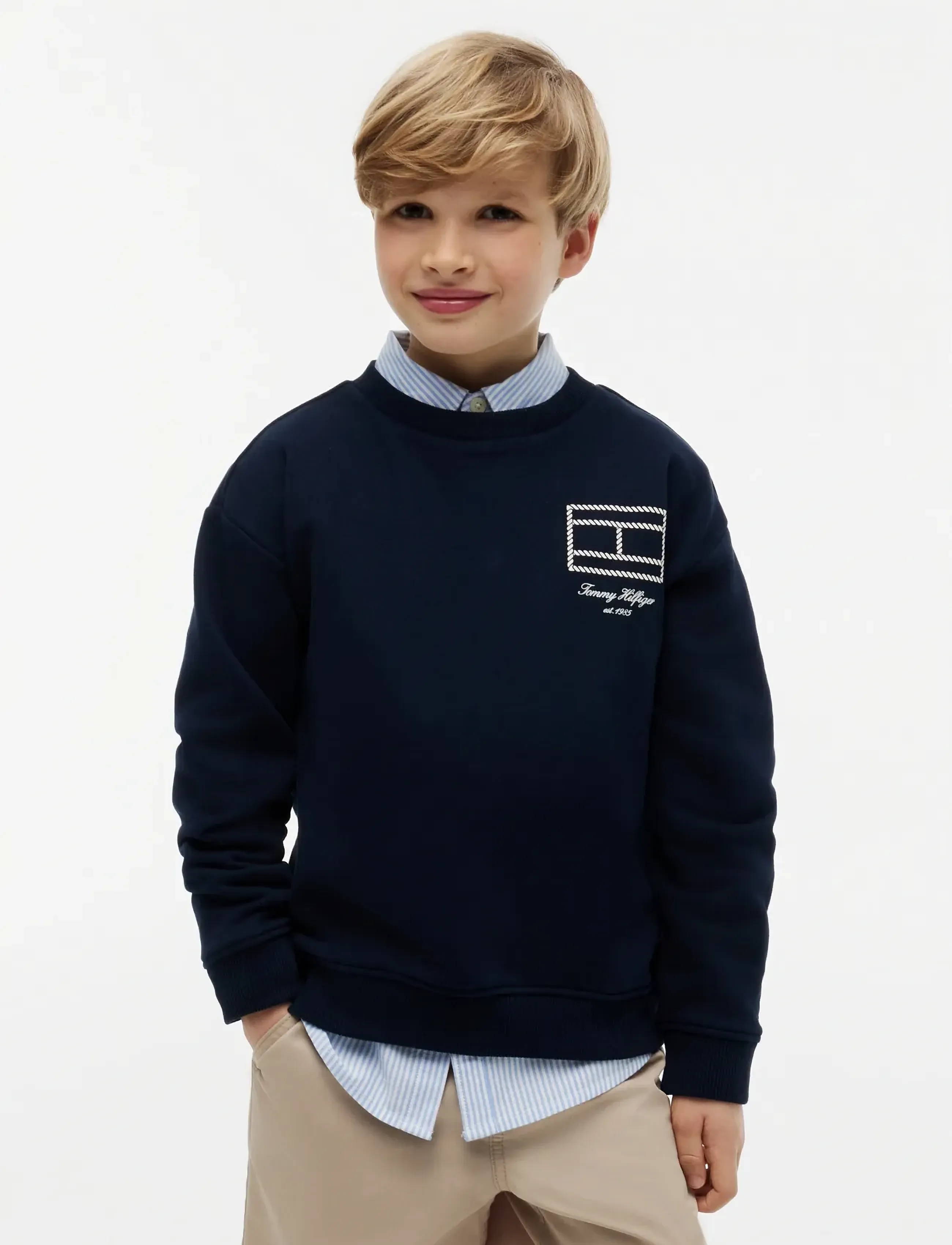 Tommy Hilfiger Outline Flag Graphic Sweatshirt, 128, Navy, Sweatshirts & Hættetrøjer > Sweatshirts, Børn