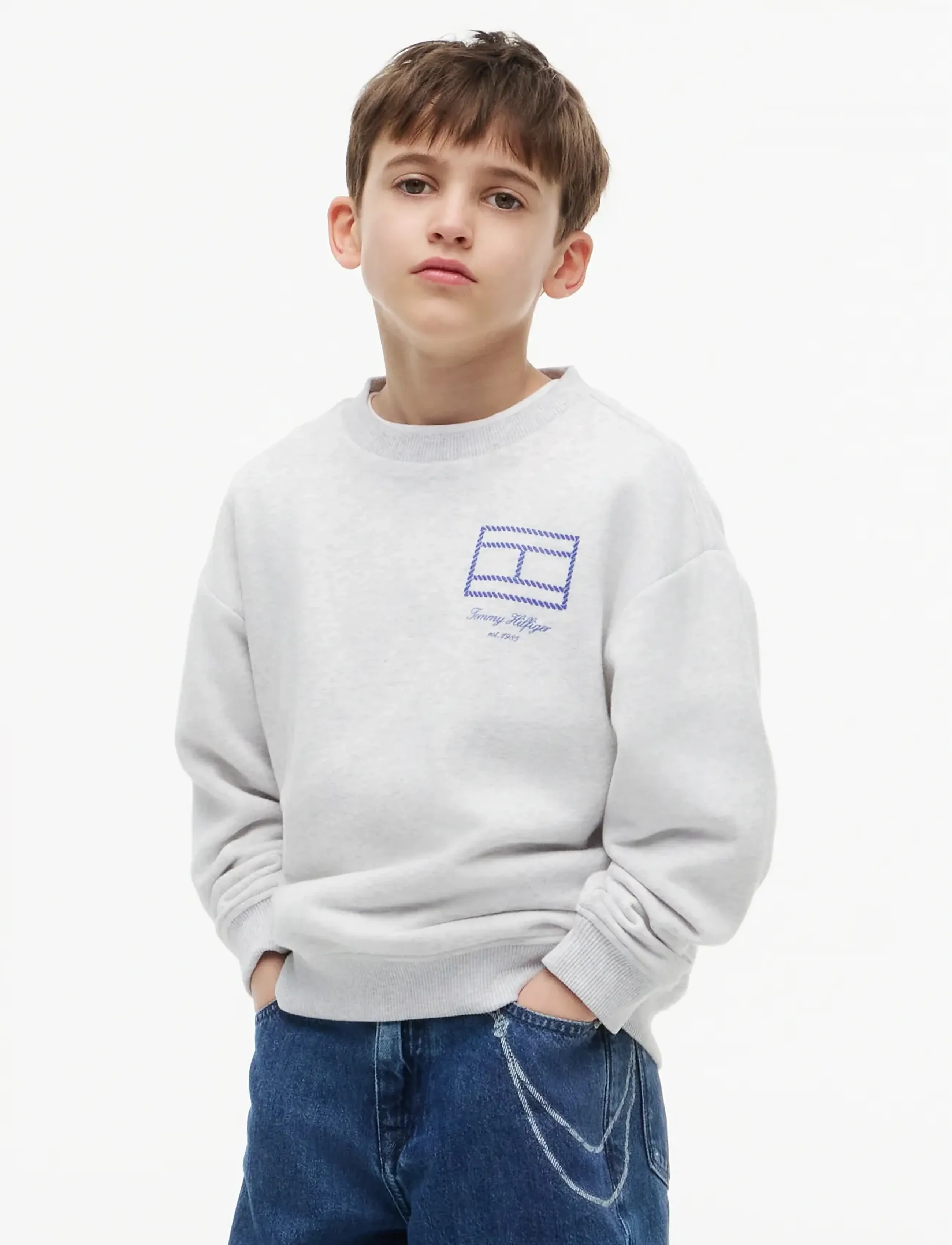 Tommy Hilfiger Outline Flag Graphic Sweatshirt, 164, Grey, Sweatshirts & Hættetrøjer > Sweatshirts, Børn