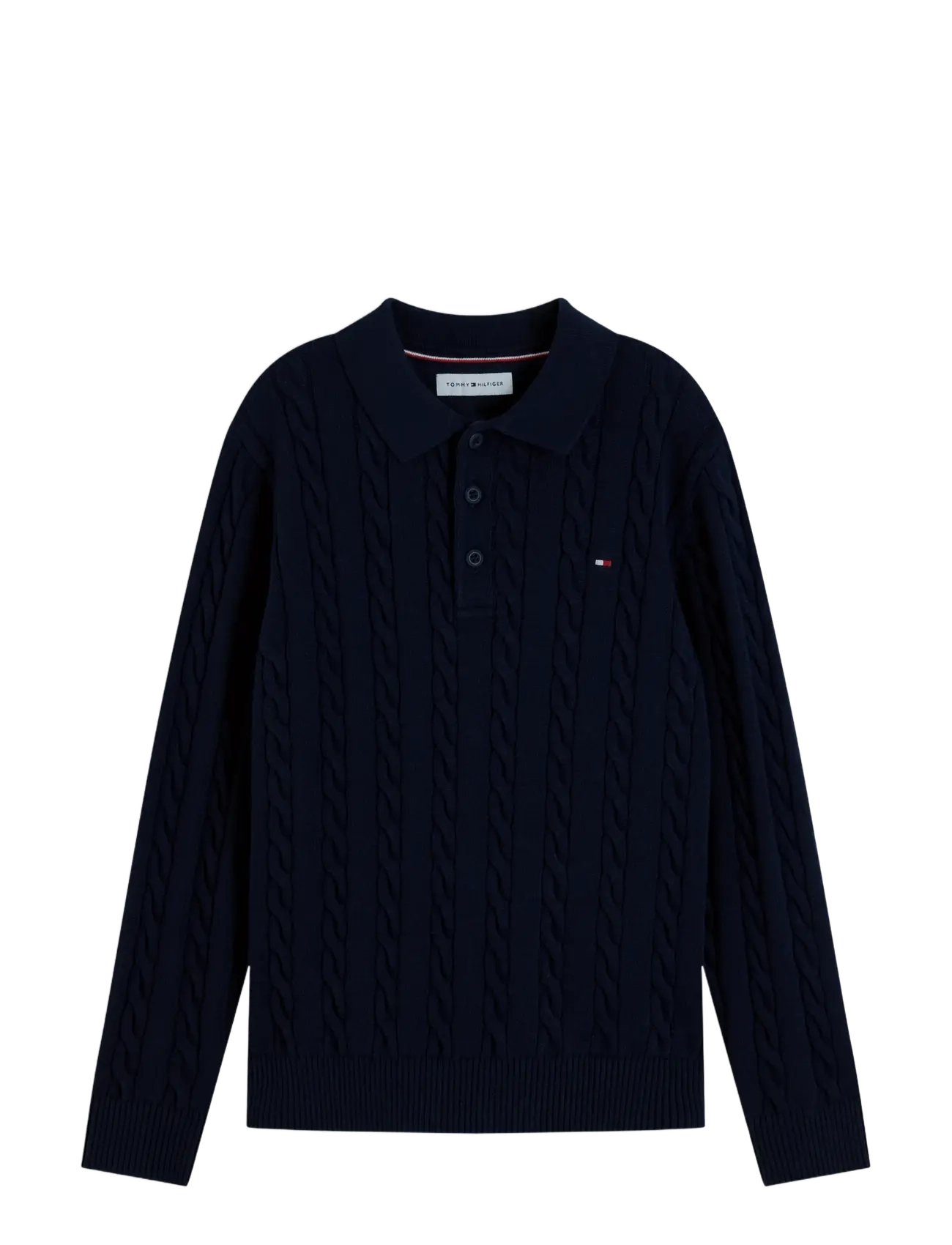 Tommy Hilfiger - COTTON CABLE POLO SWEATER - pikkade varrukatega polod - dark blue - 1