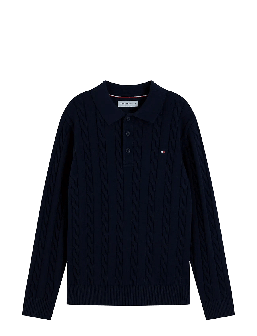 Tommy Hilfiger - COTTON CABLE POLO SWEATER - pikkade varrukatega polod - dark blue - 1
