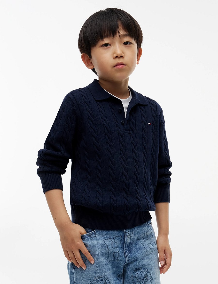 Tommy Hilfiger - COTTON CABLE POLO SWEATER - pikkade varrukatega polod - dark blue - 0