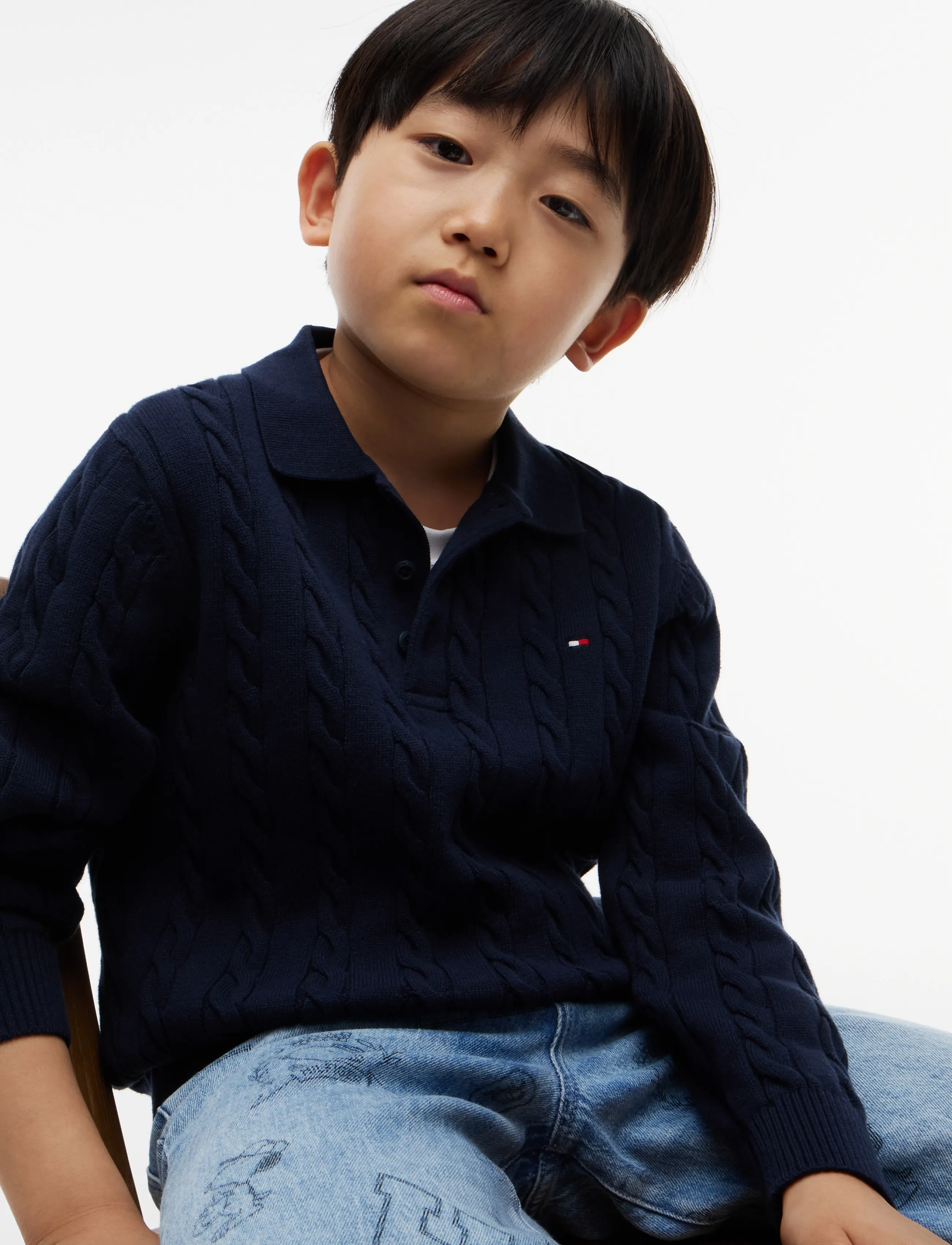 Tommy Hilfiger - COTTON CABLE POLO SWEATER - pikkade varrukatega polod - dark blue - 3