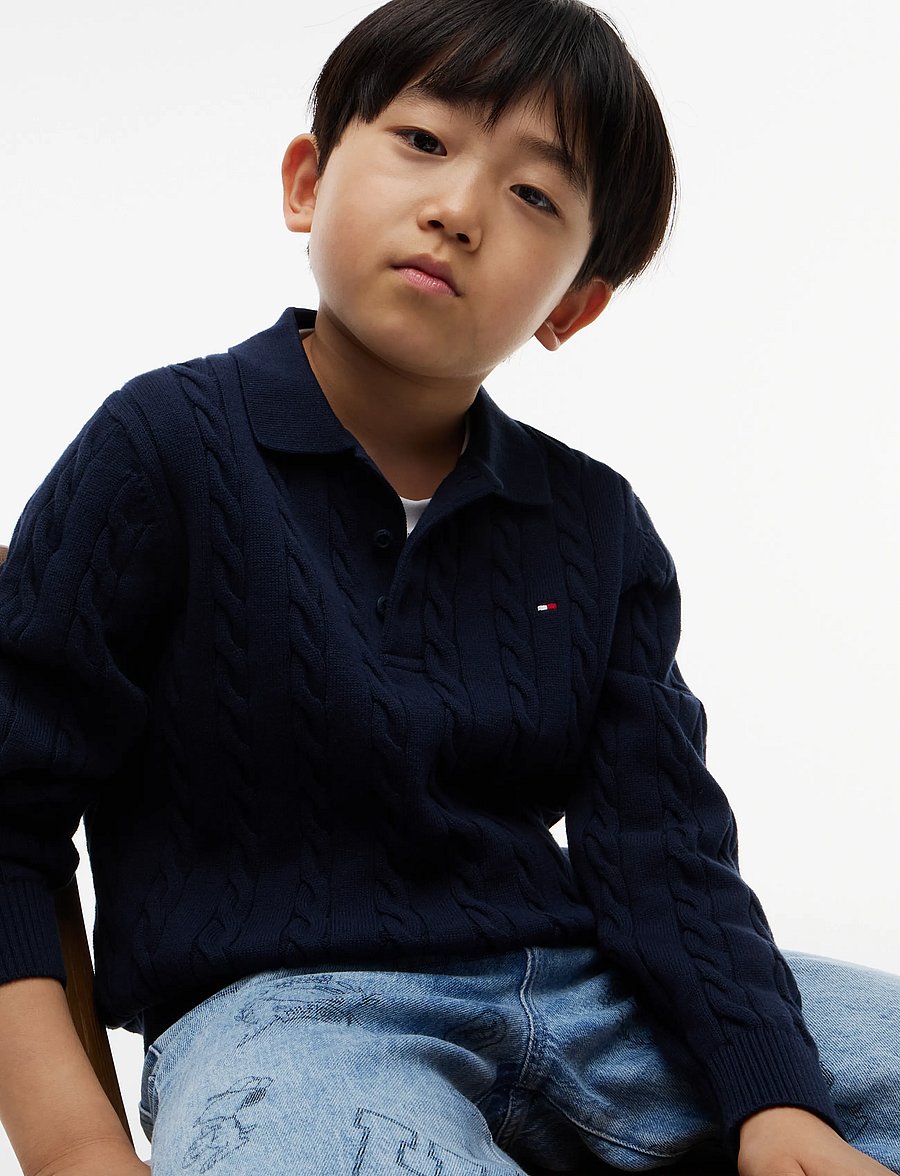 Tommy Hilfiger - COTTON CABLE POLO SWEATER - pikkade varrukatega polod - dark blue - 3