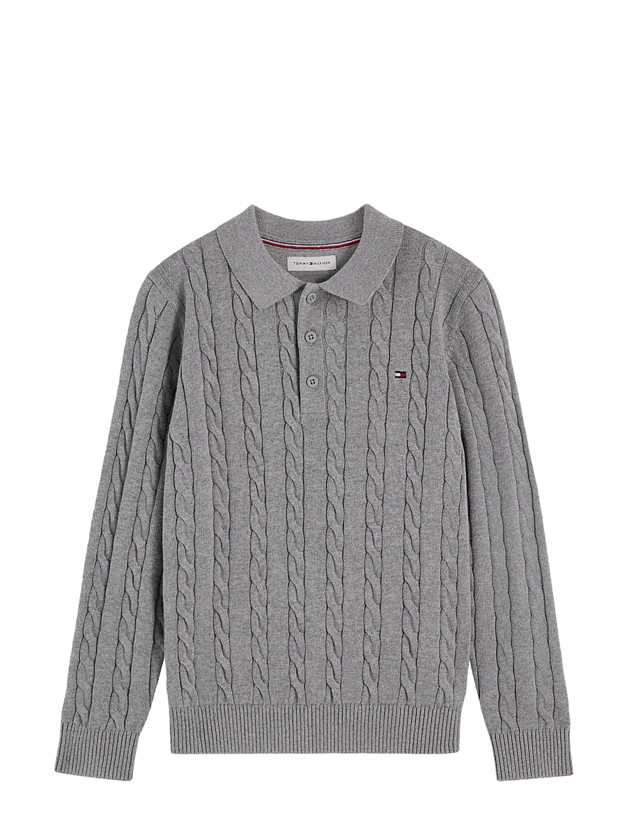 Tommy Hilfiger - COTTON CABLE POLO SWEATER - stickade tröjor - medium grey heather - 1