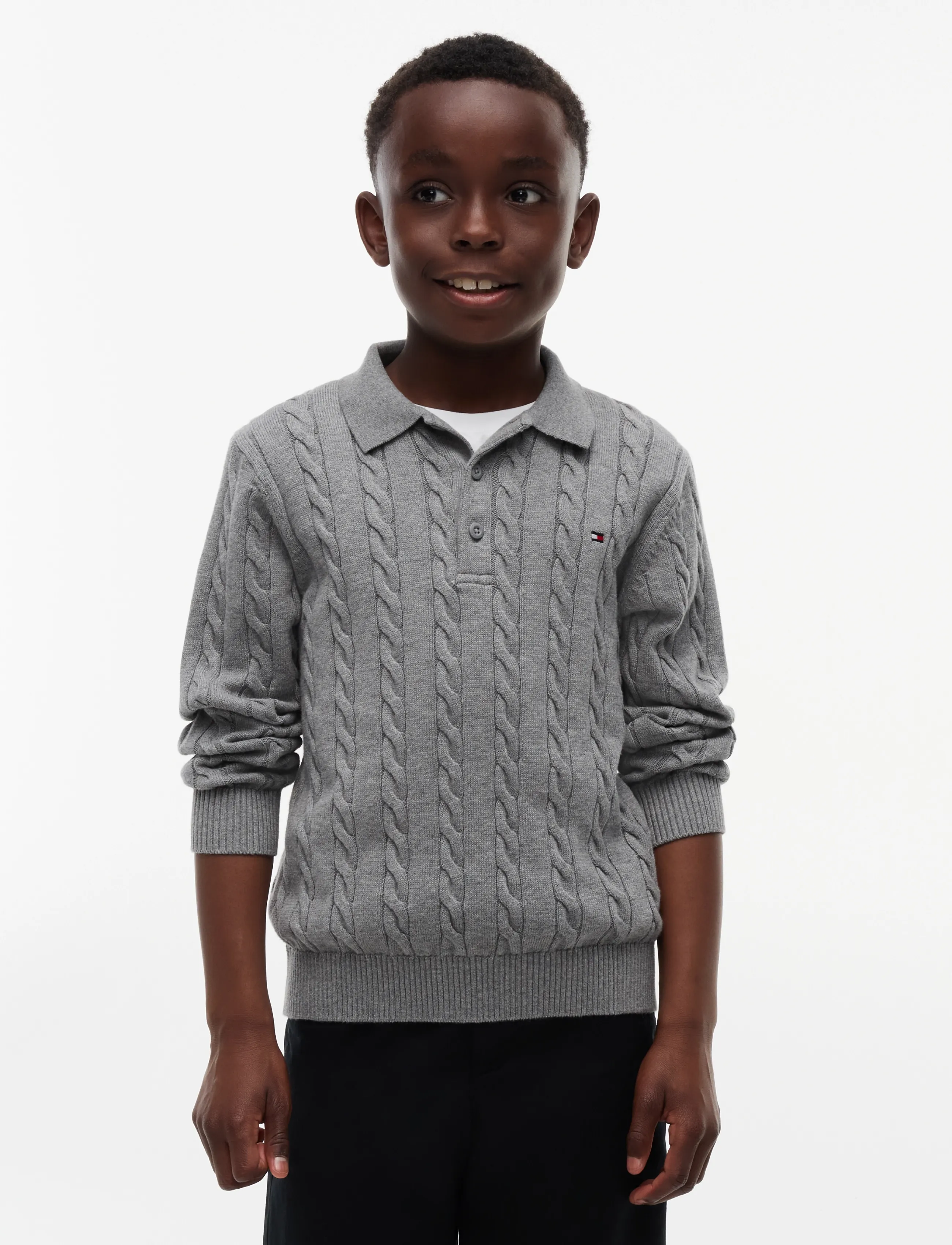 Tommy Hilfiger COTTON CABLE POLO SWEATER - Trøjer - MEDIUM GREY HEATHER / grey