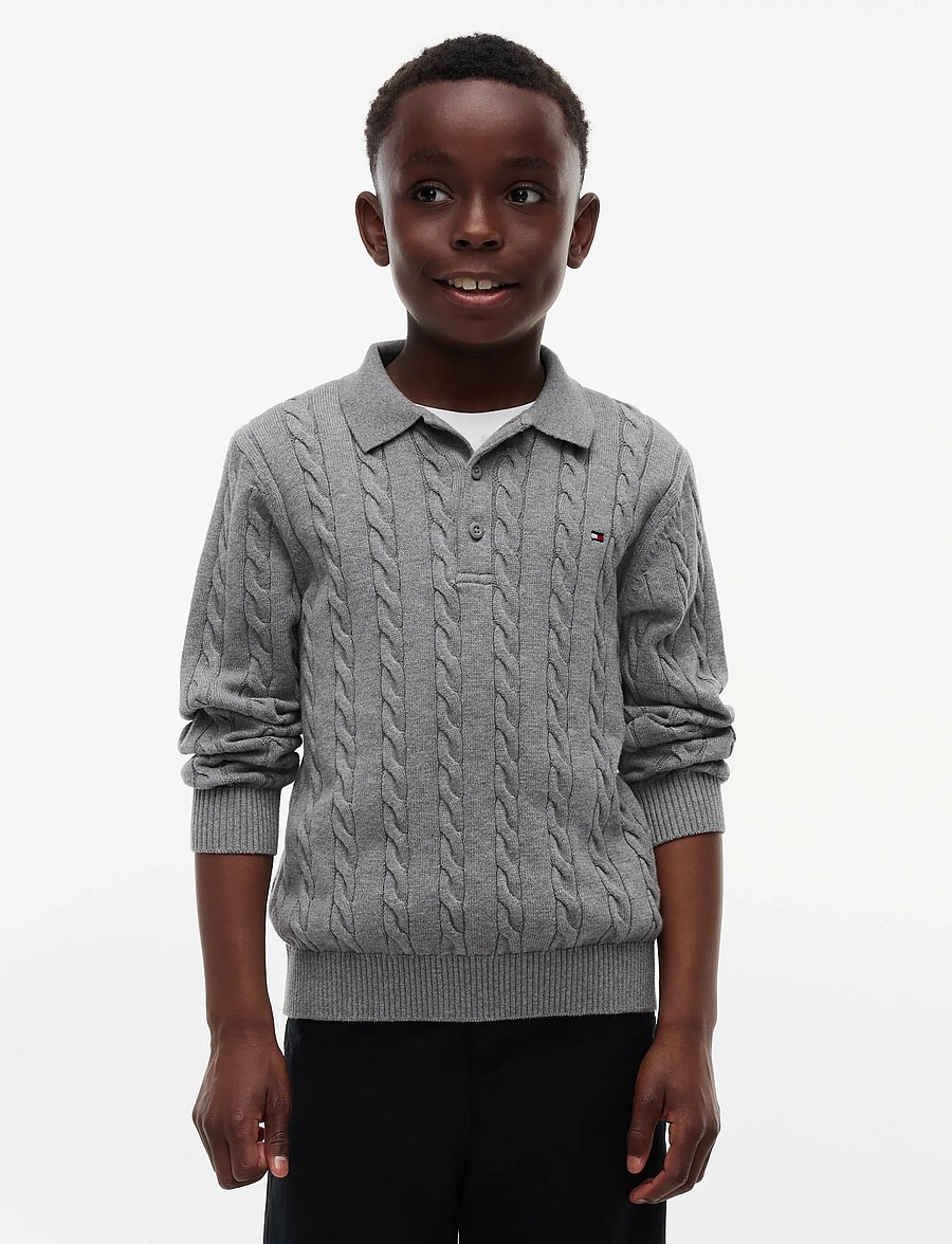 Tommy Hilfiger - COTTON CABLE POLO SWEATER - stickade tröjor - medium grey heather - 0