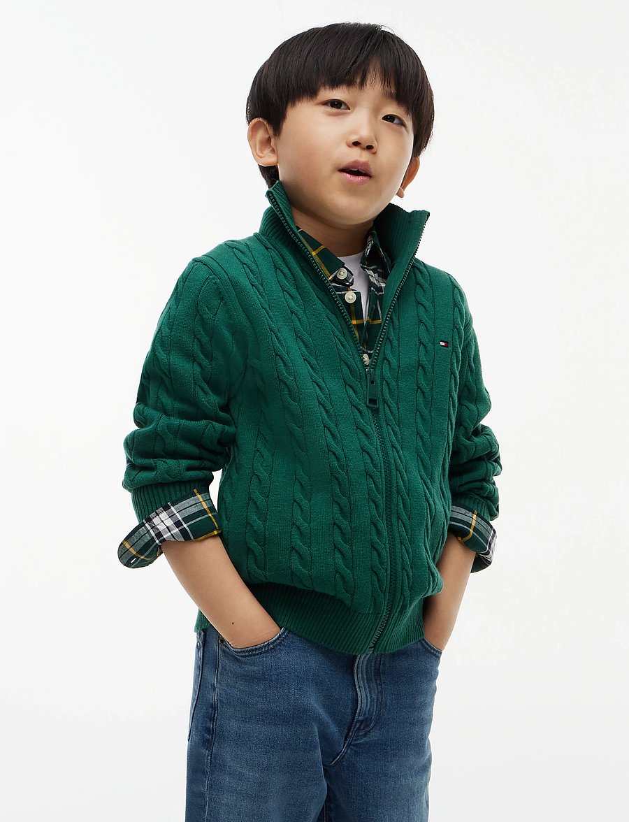 Tommy Hilfiger - COTTON CABLE FULL ZIP - cardigans - rural green - 0