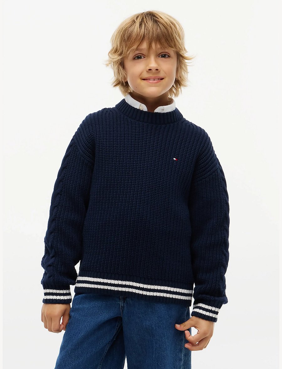 Tommy Hilfiger - PLACED SLEEVE CABLE SWEATER - pullover - dark blue - 0