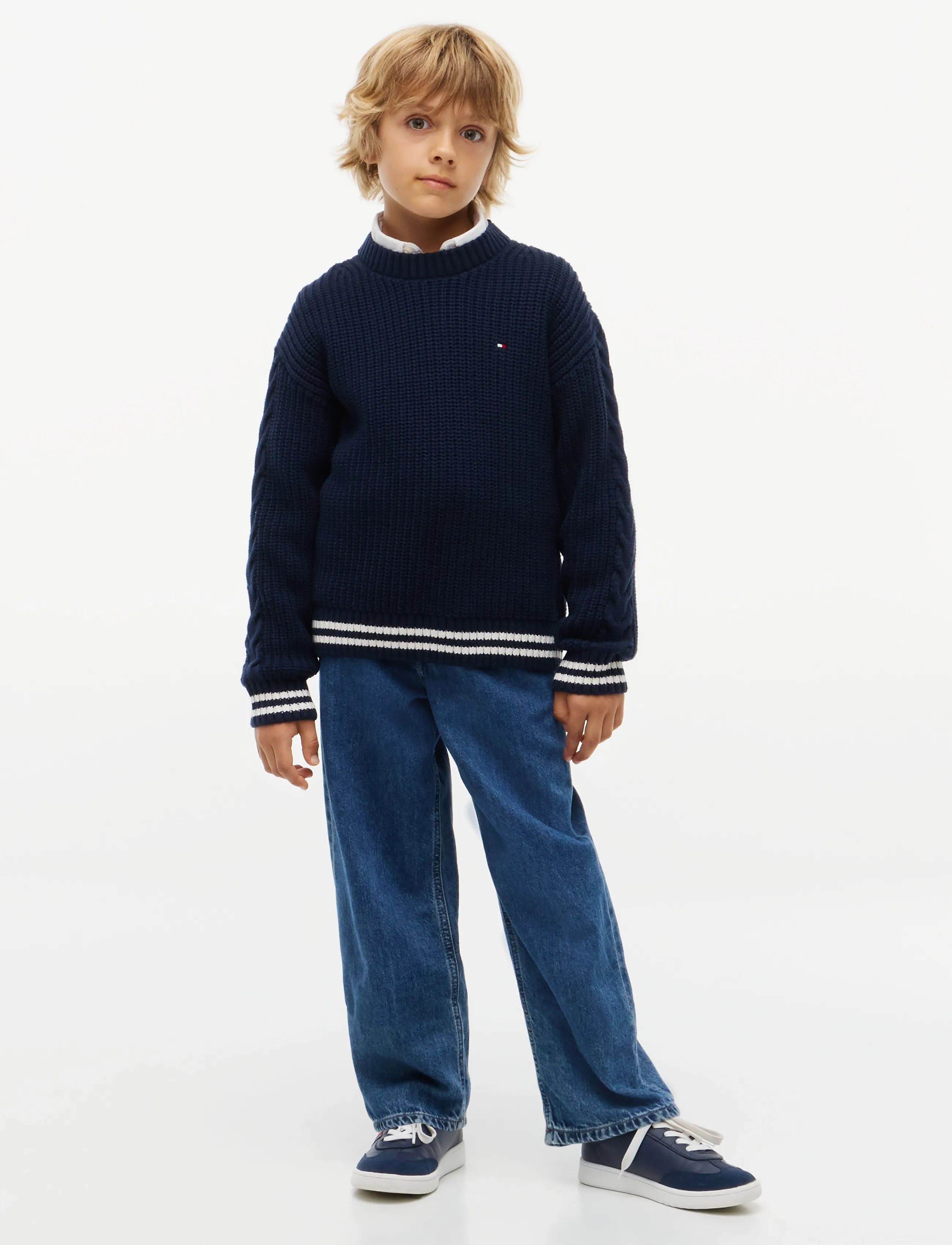 Tommy Hilfiger - PLACED SLEEVE CABLE SWEATER - dark blue - 4