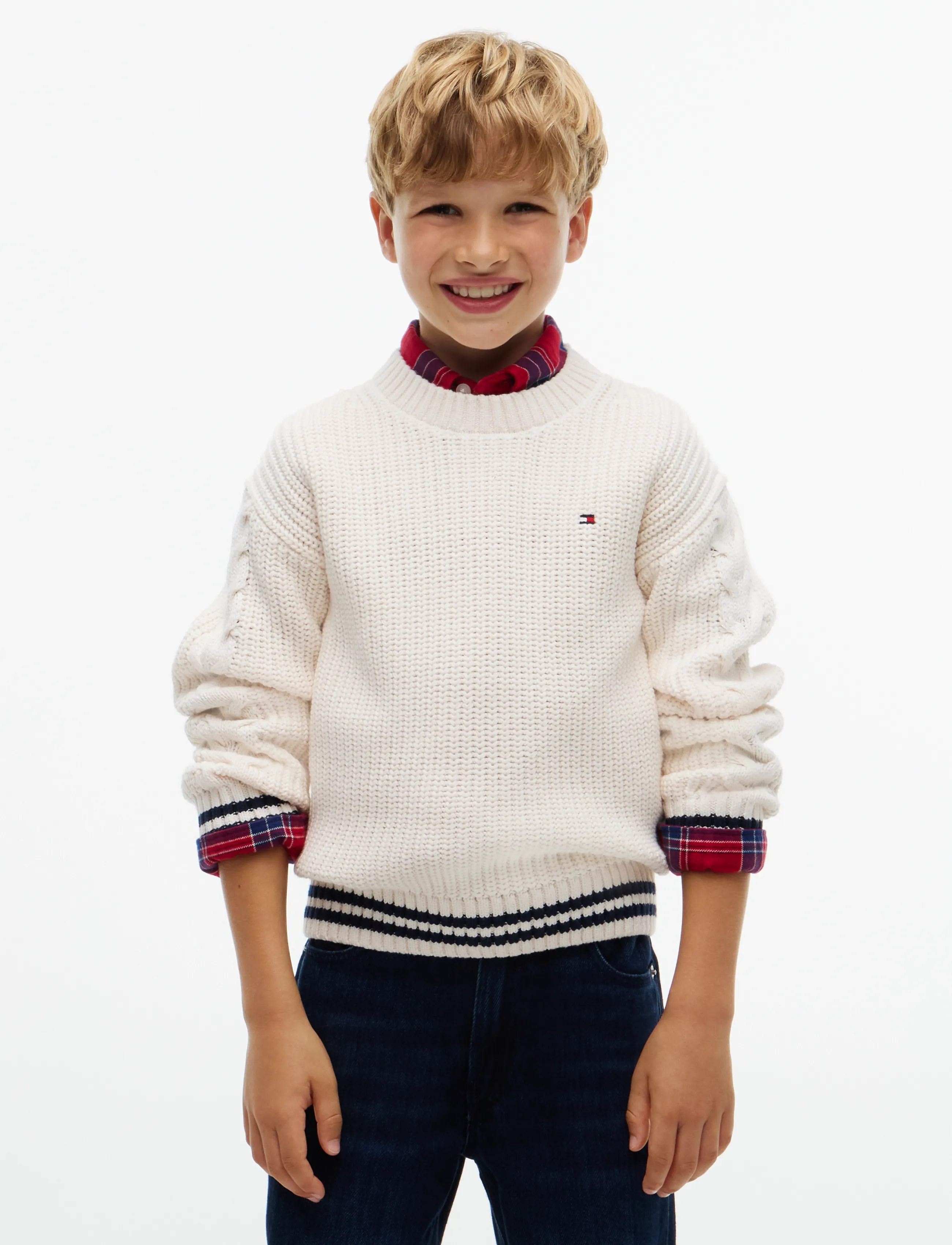 Tommy Hilfiger PLACED SLEEVE CABLE SWEATER - Tommy Hilfiger - IVORY PETAL / cream