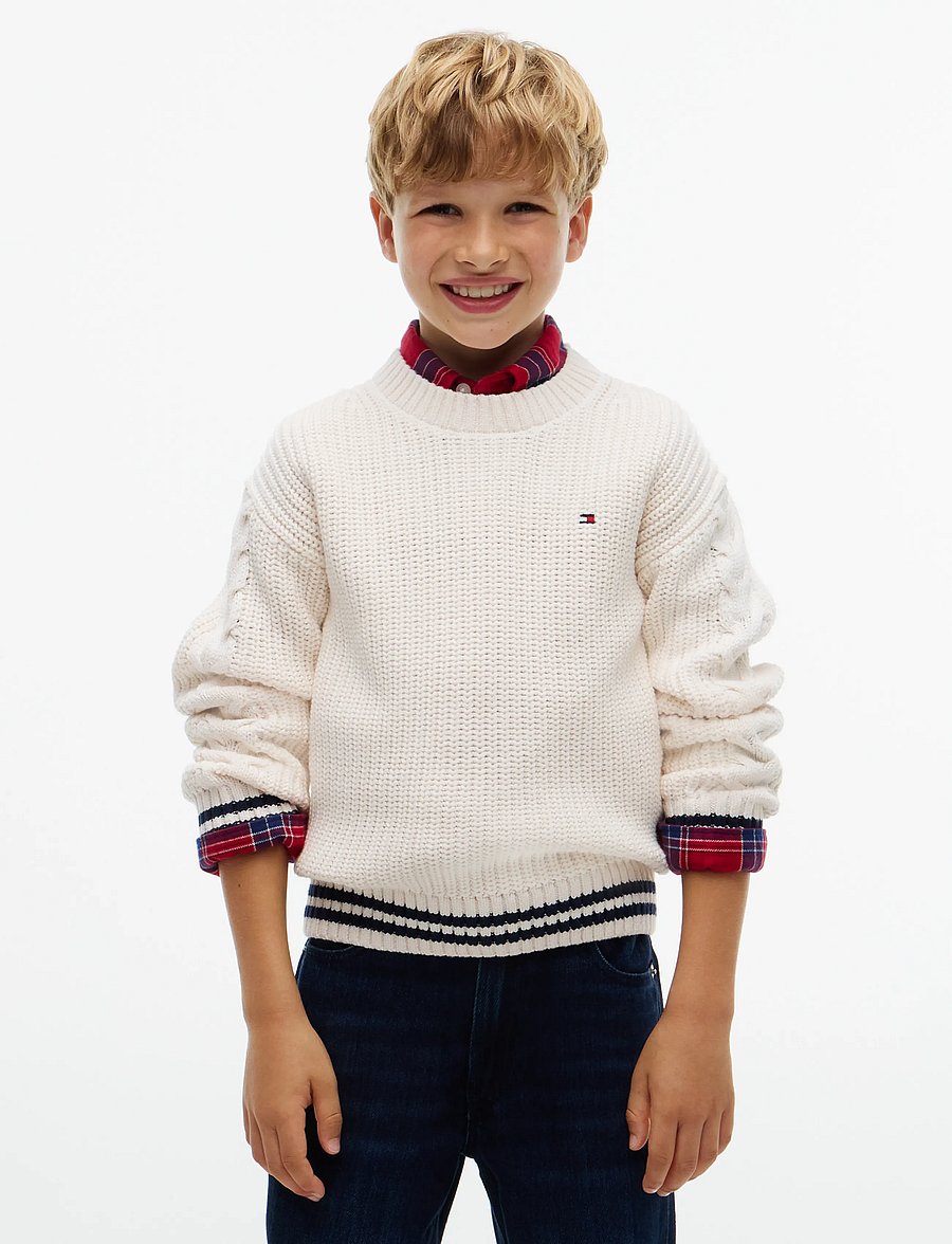 Tommy Hilfiger - PLACED SLEEVE CABLE SWEATER - trøjer - ivory petal - 0