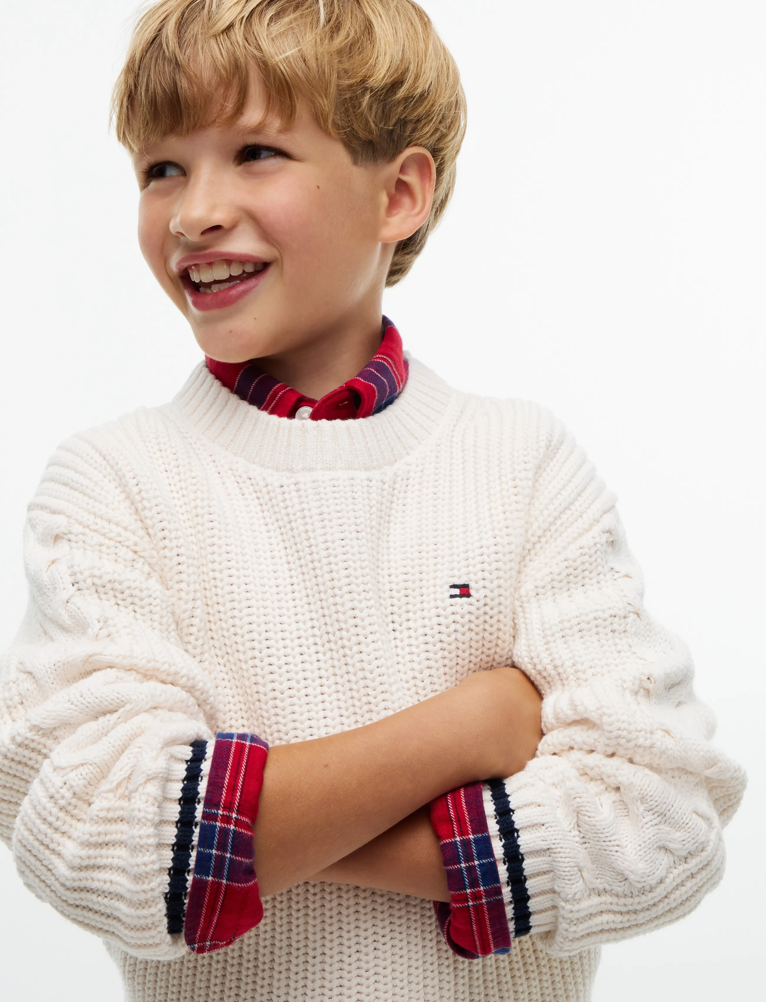 Tommy Hilfiger - PLACED SLEEVE CABLE SWEATER - trøjer - ivory petal - 3