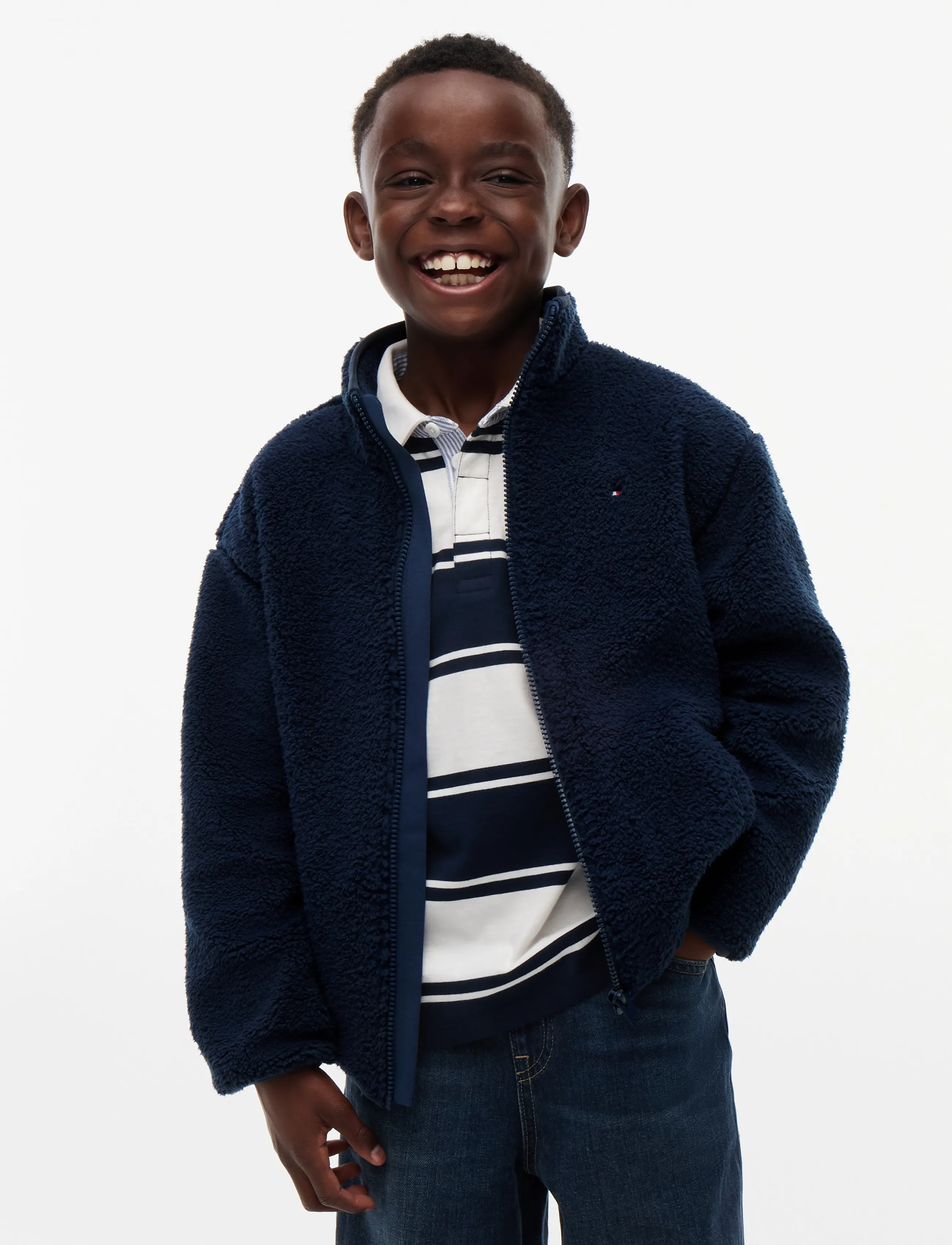 Tommy Hilfiger Flag Full Zip Sweatshirt, Børn, Fleecejakke Med Fuld Lynlås, Navy, Str: 164