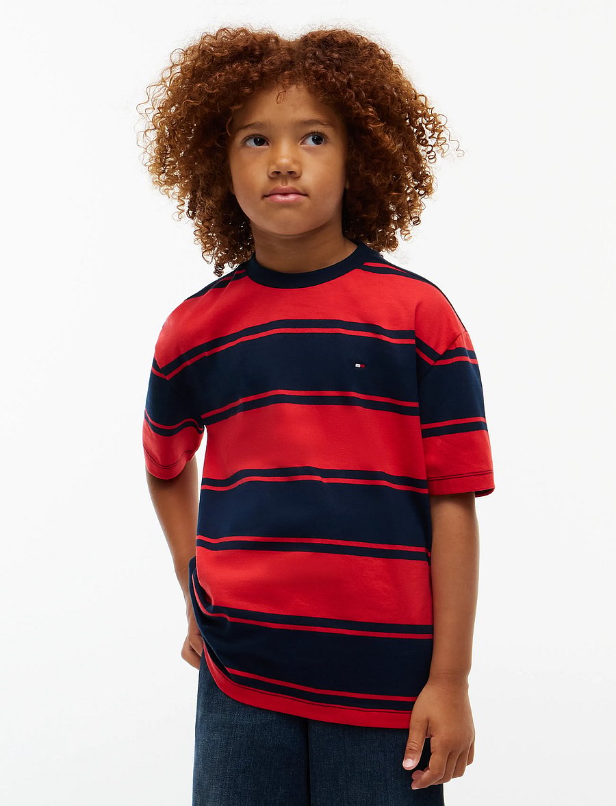 Tommy Hilfiger - ESSENTIAL STRIPE TEE SS - lühikeste varrukatega t-särgid - red glare - 0
