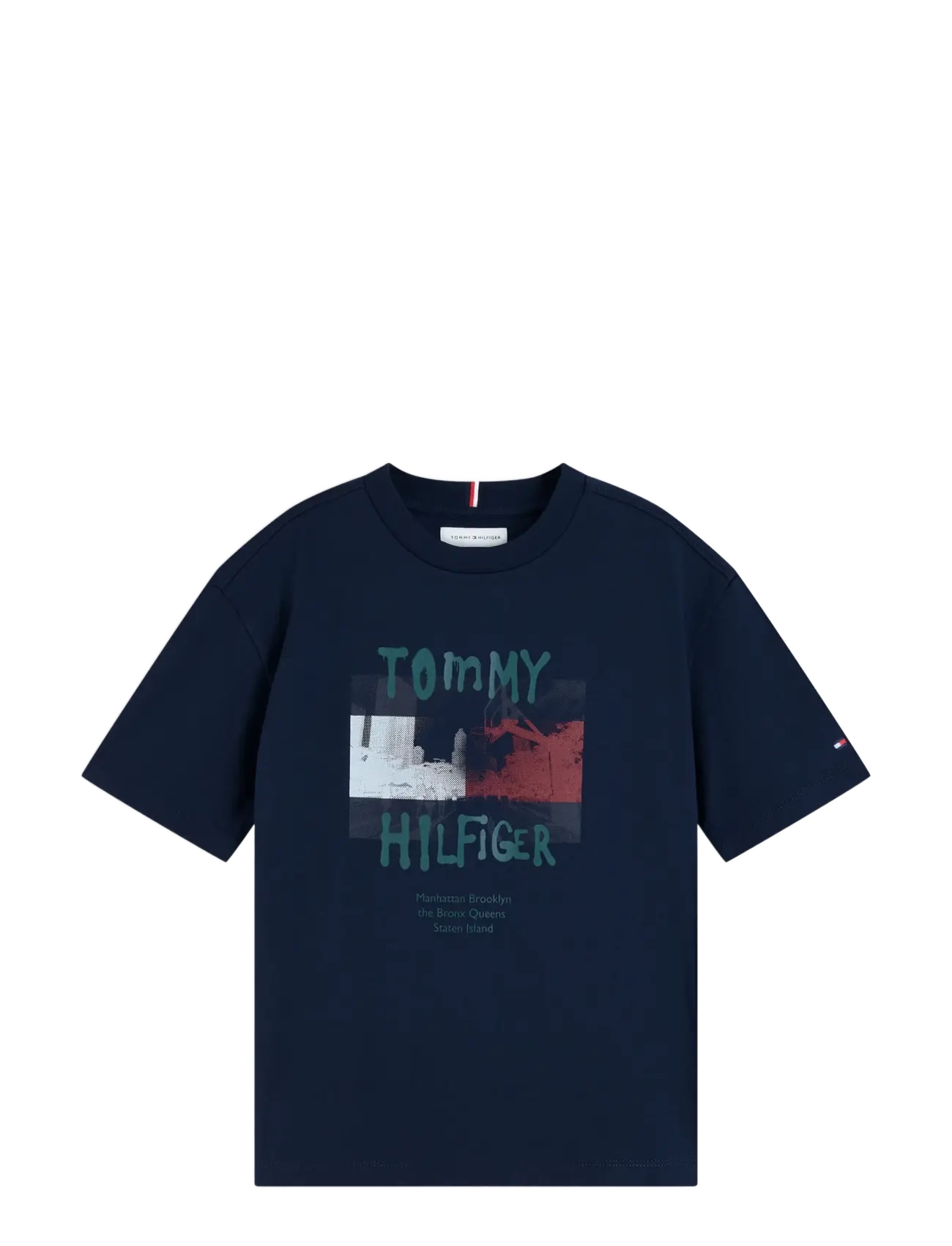 Tommy Hilfiger FLAG GRAFITTI TEE SS - Kortærmede T-shirts - DARK BLUE / navy