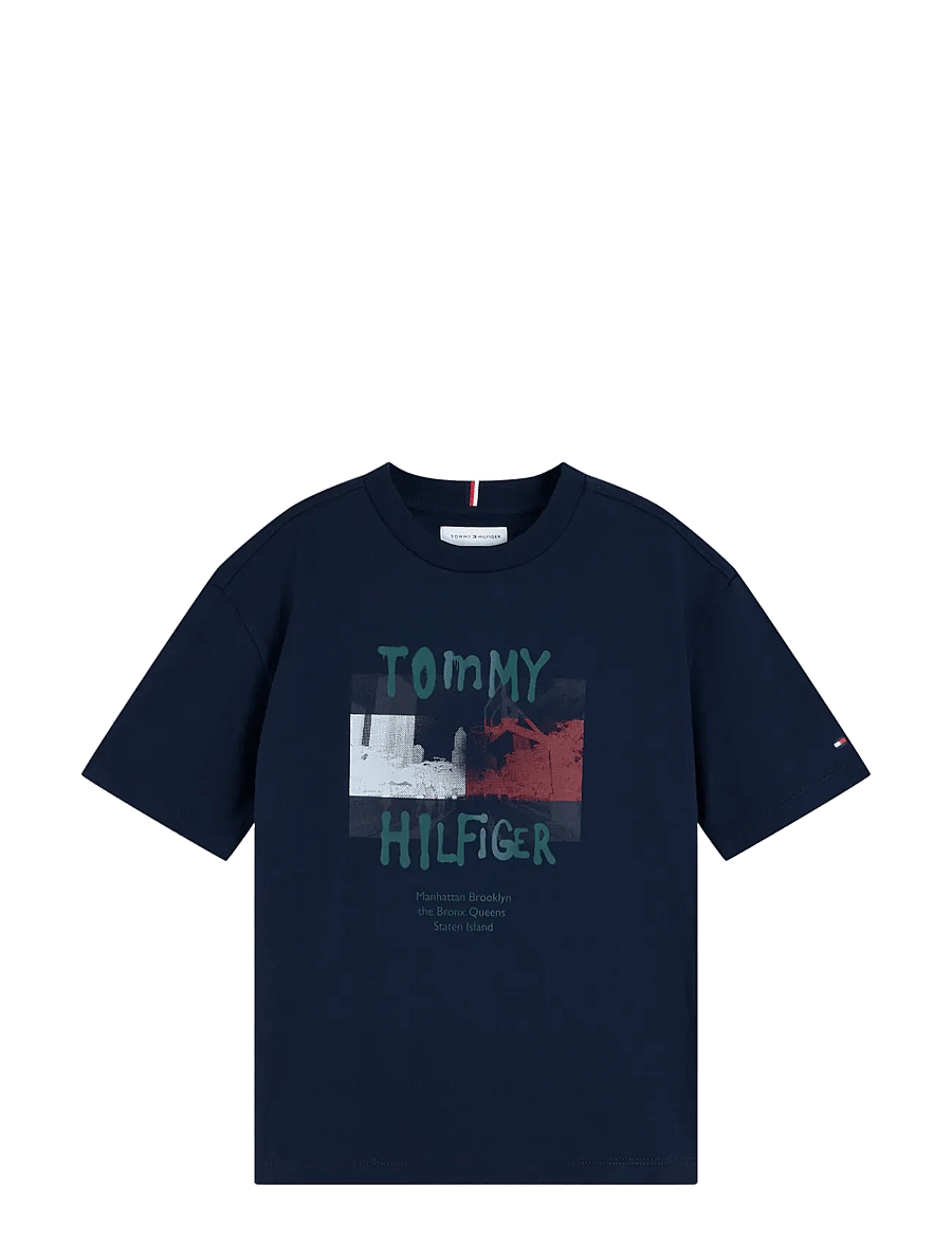 Tommy Hilfiger - FLAG GRAFITTI TEE SS - t-krekli ar īsām piedurknēm - dark blue - 1