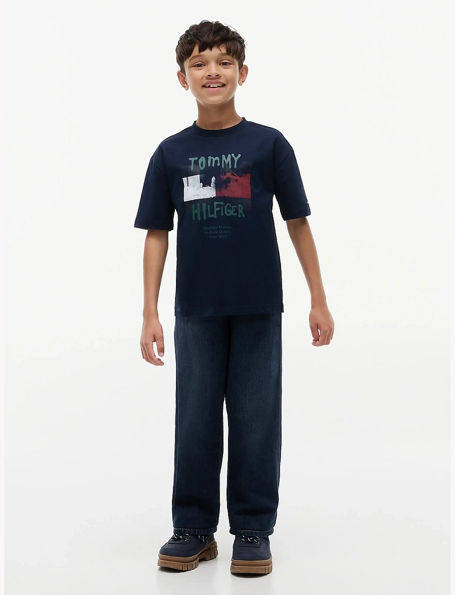Tommy Hilfiger - FLAG GRAFITTI TEE SS - t-krekli ar īsām piedurknēm - dark blue - 4