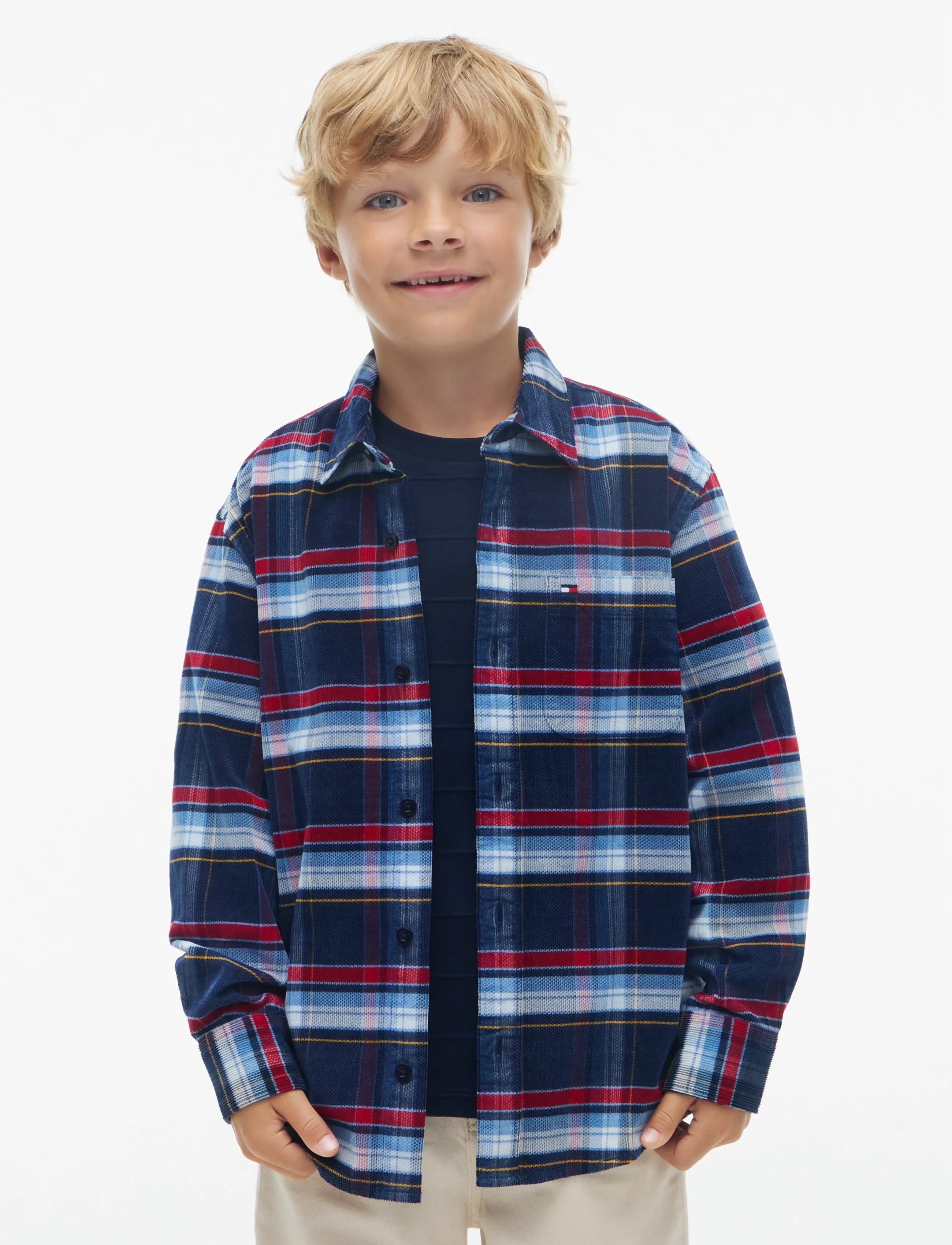 Tommy Hilfiger CORDUROY CHECK GRAPHIC SHIRT - Skjortor - BLUE CHECK 03 / navy