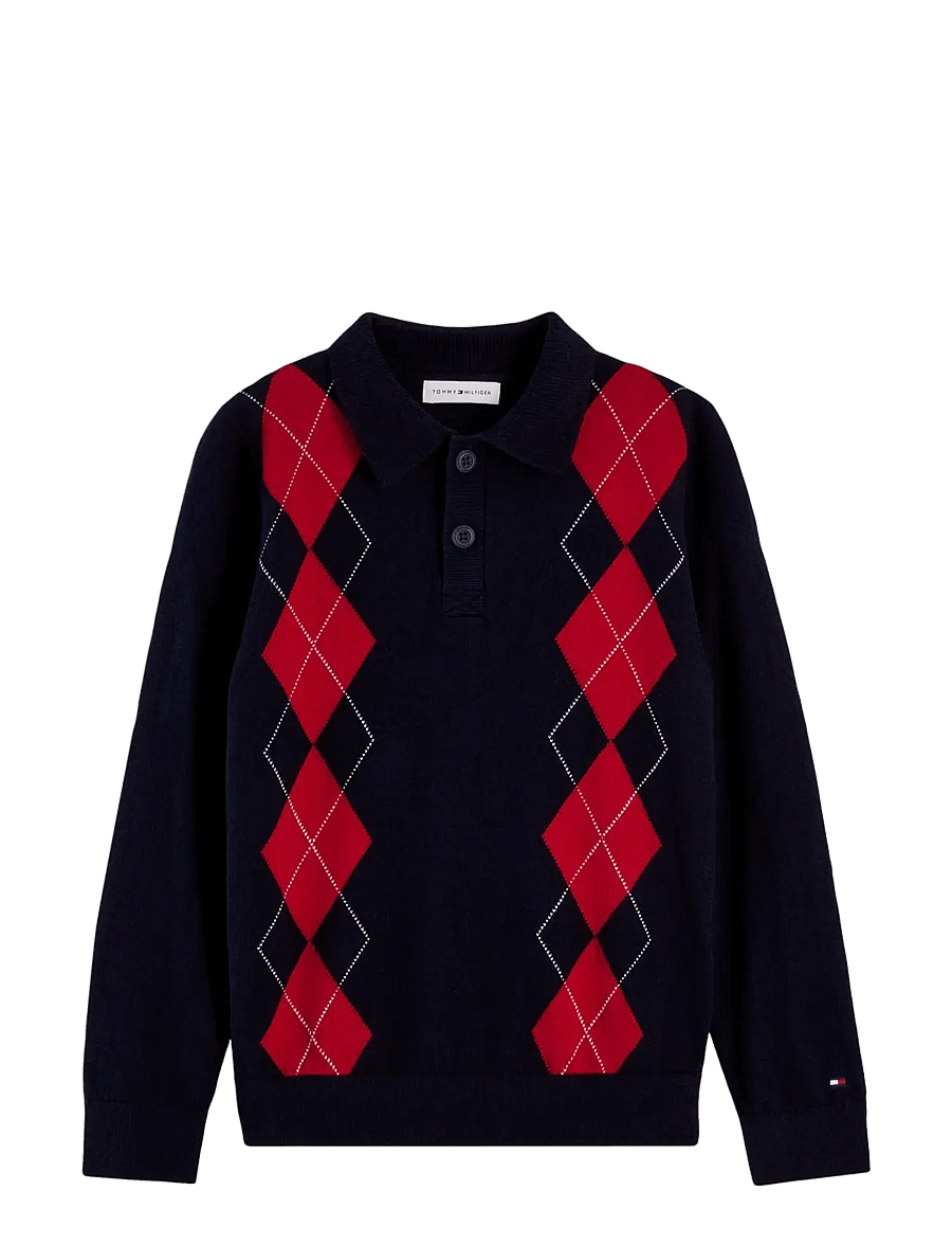 Tommy Hilfiger - KNITTED POLO LS - džemprid - dark blue red argyle - 1