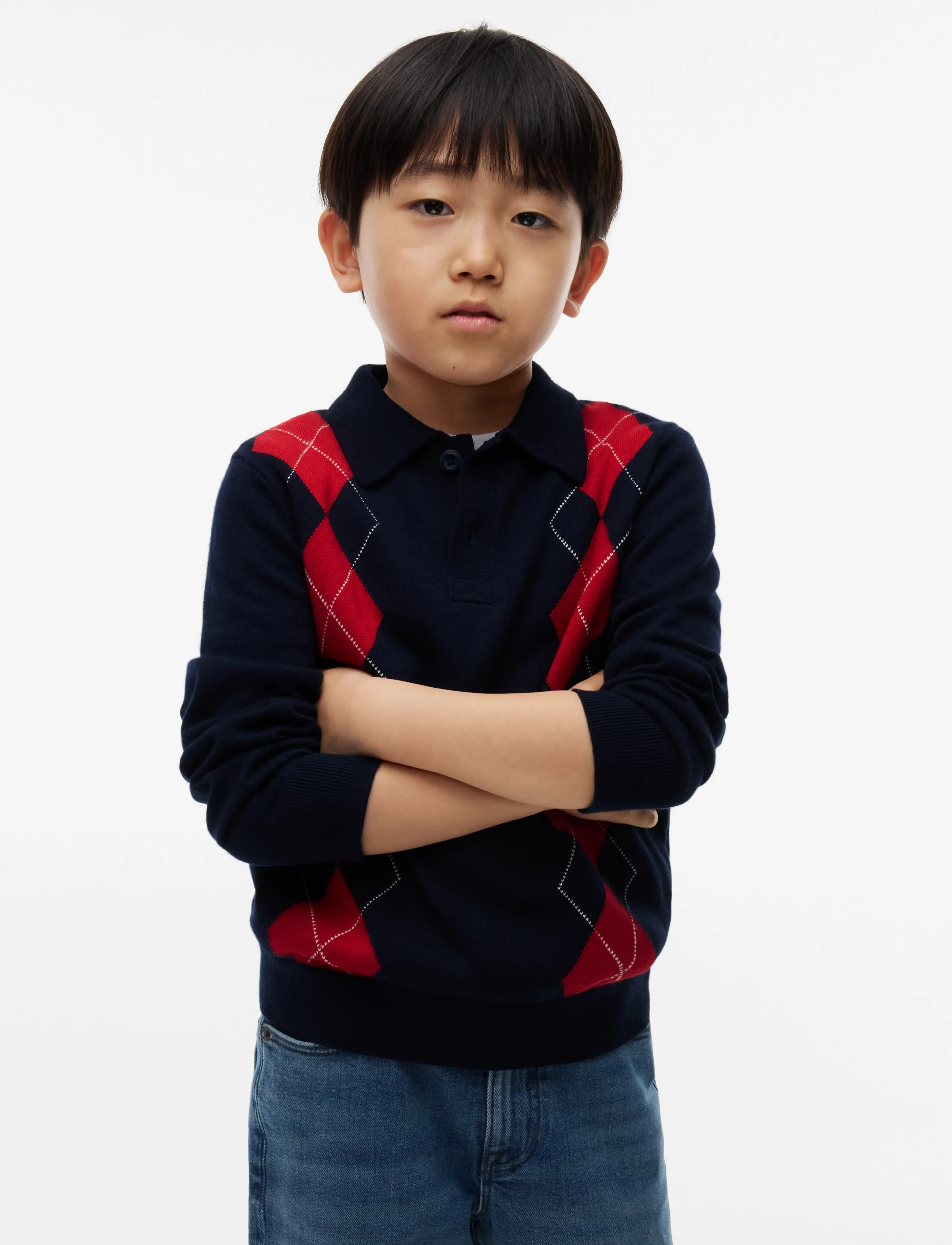 Tommy Hilfiger KNITTED POLO LS - Tommy Hilfiger - DARK BLUE   RED ARGYLE / navy